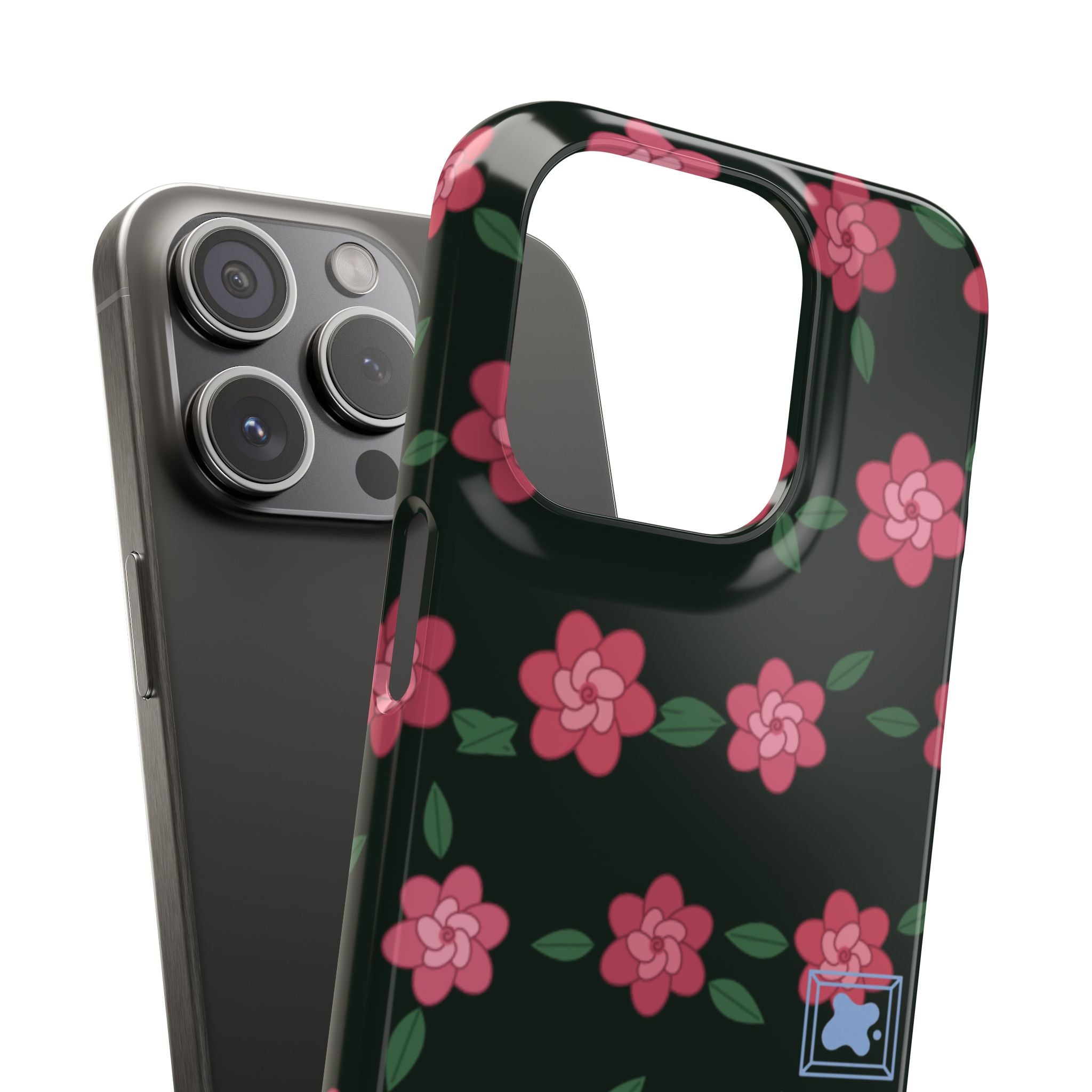Floral Snap Phone Case — Pink Camellia Pattern on Dark Background