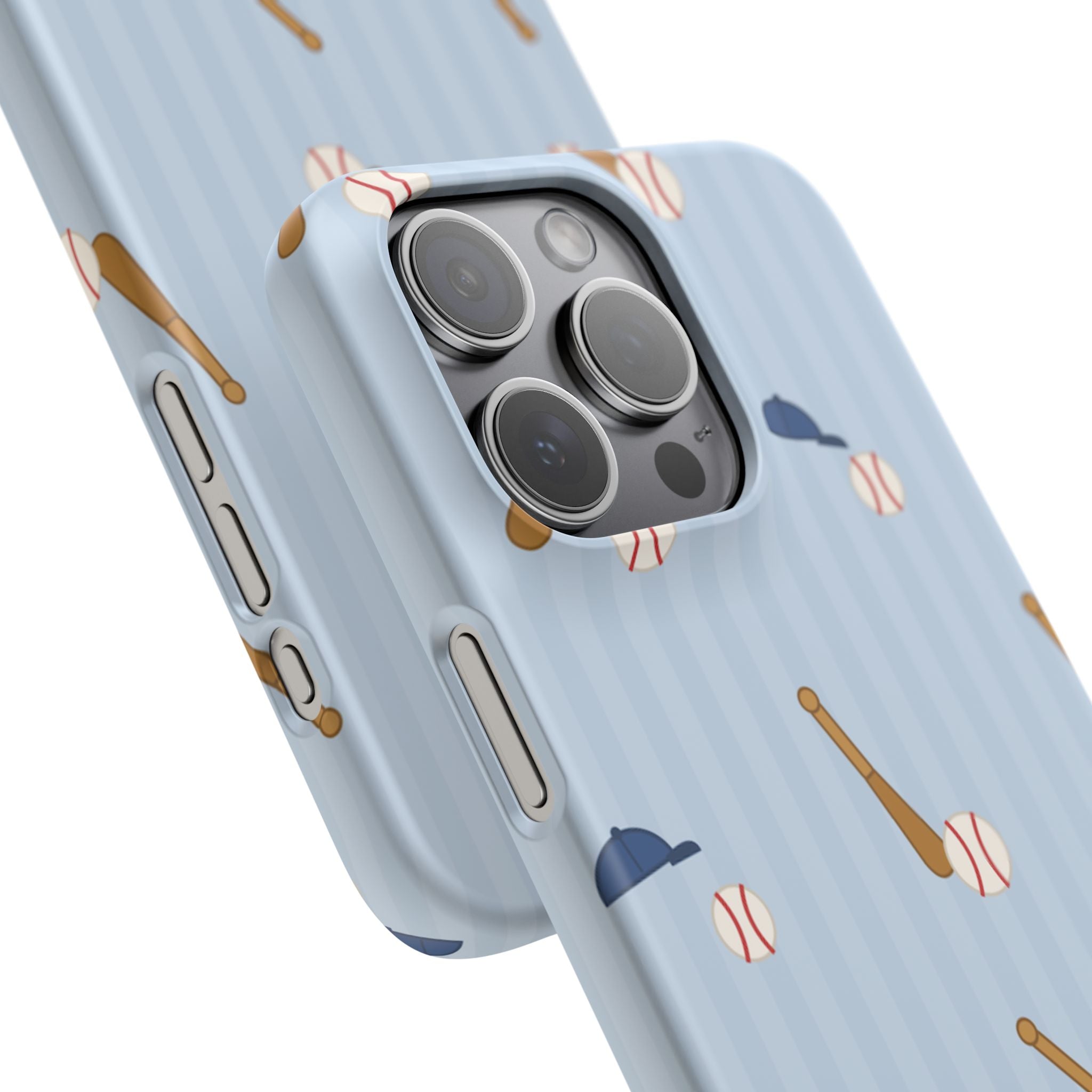 Baseball Pattern Phone Case — Blue Bat & Cap Snap Case