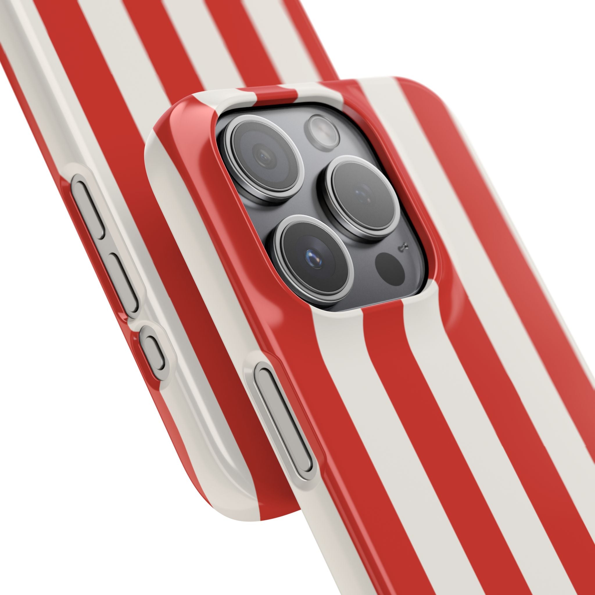 Striped Red & White Snap Phone Case – Classic Candy-Stripe Protection