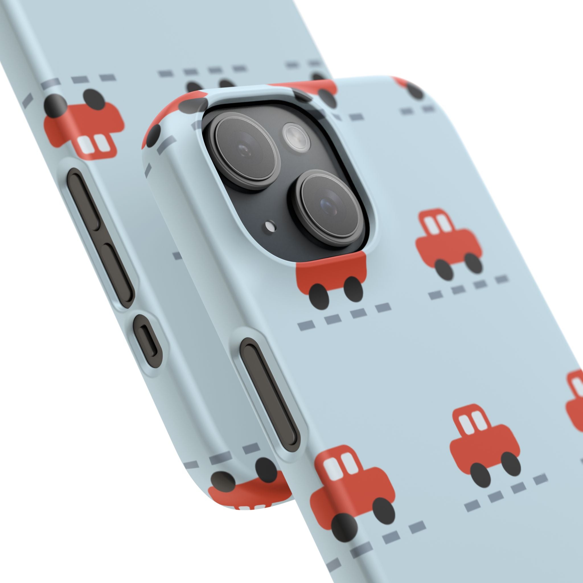 Phone Case - Cute Red Car Pattern on Light Blue (Kids & Travel)