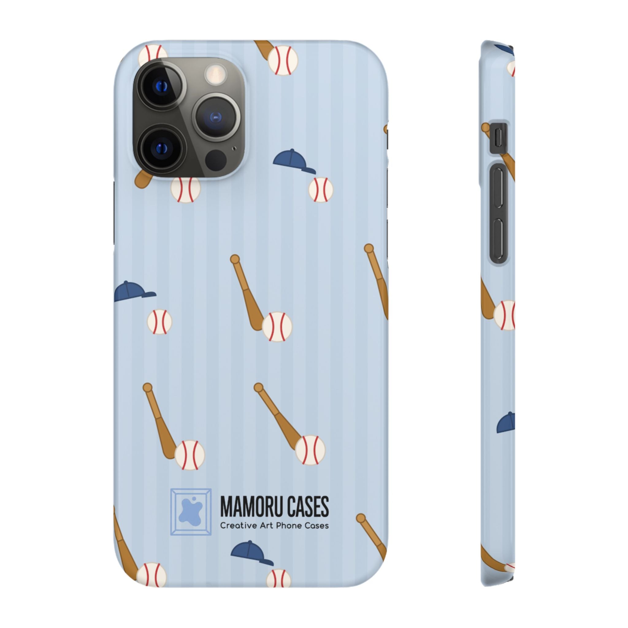 Baseball Pattern Phone Case — Blue Bat & Cap Snap Case