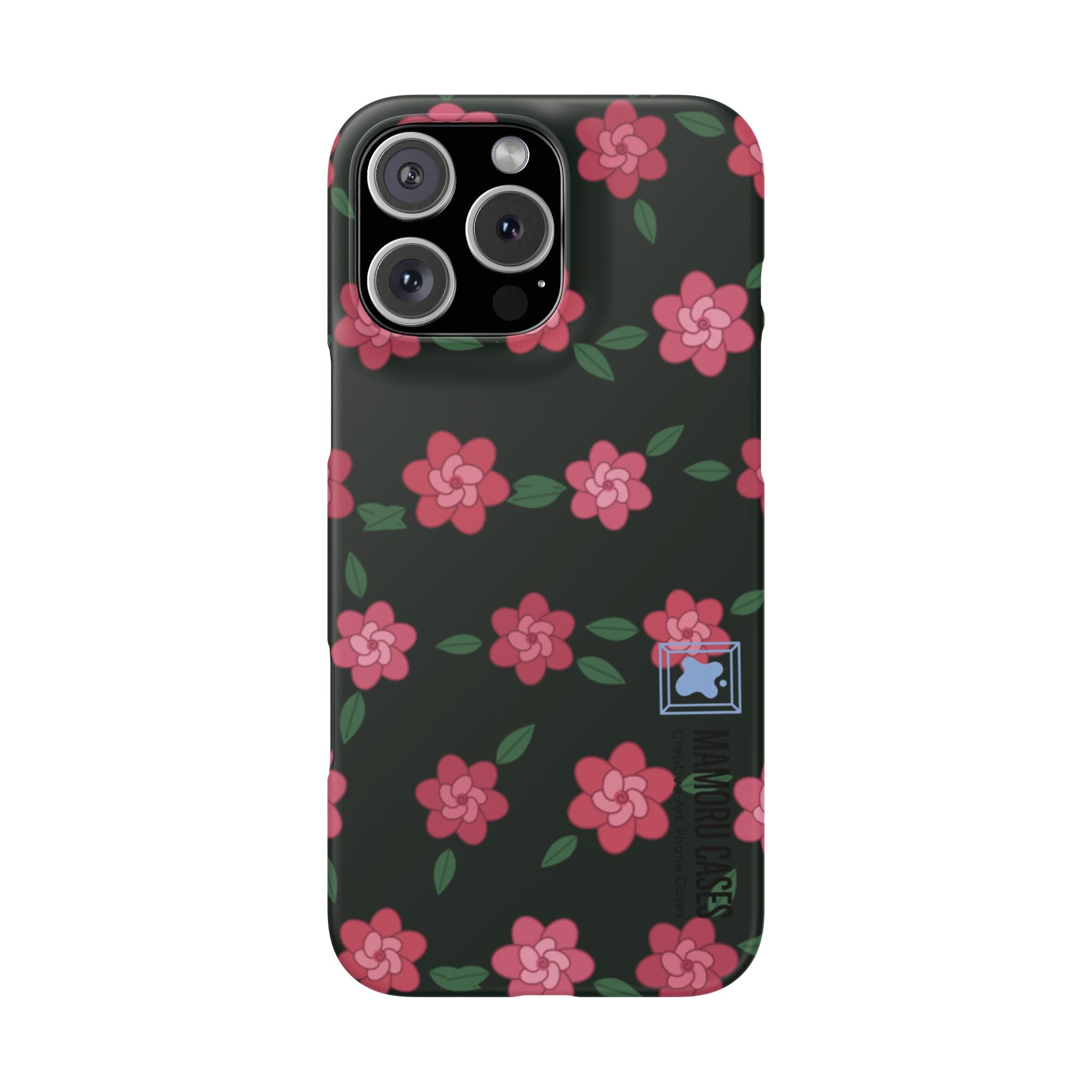 Floral Snap Phone Case — Pink Camellia Pattern on Dark Background
