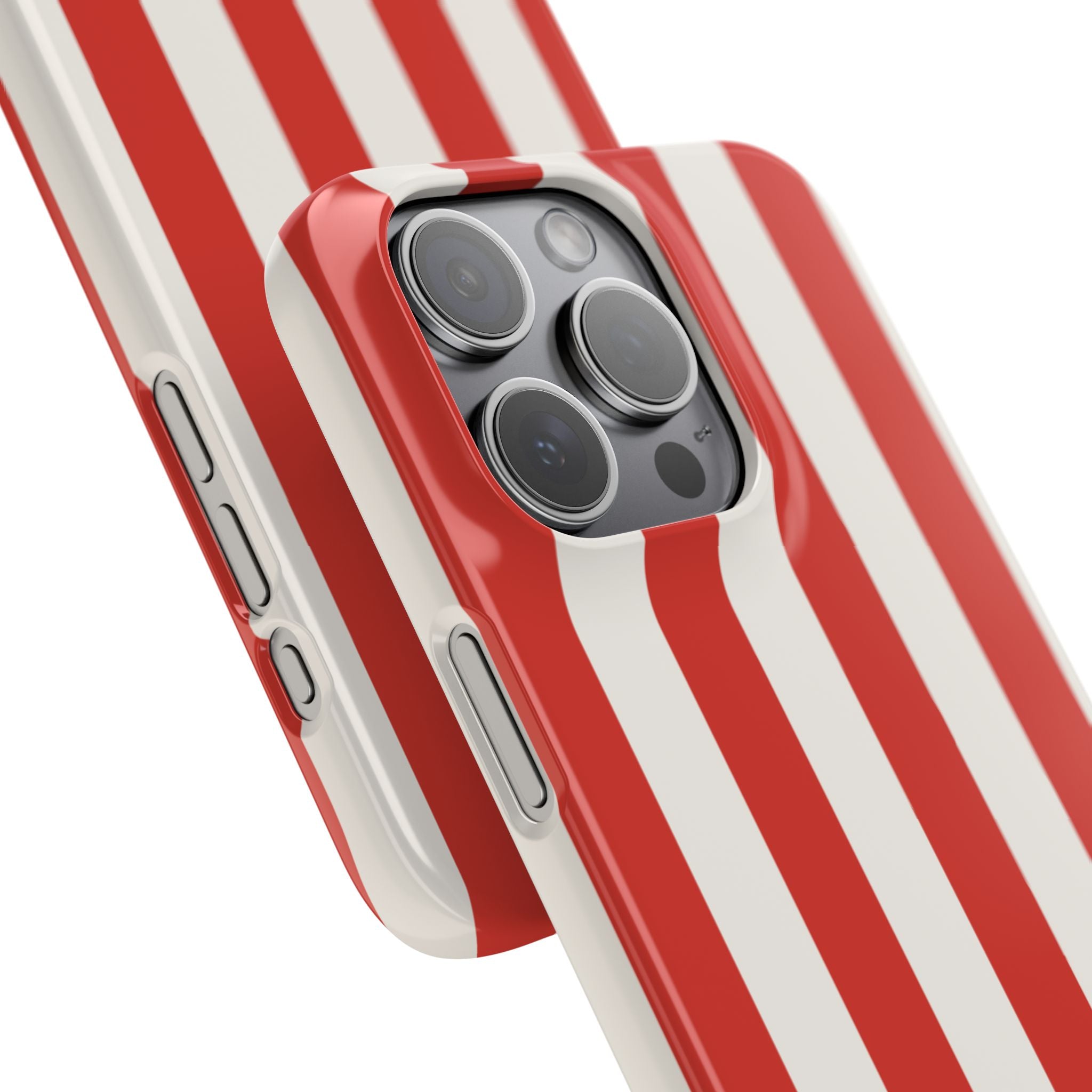 Striped Red & White Snap Phone Case – Classic Candy-Stripe Protection