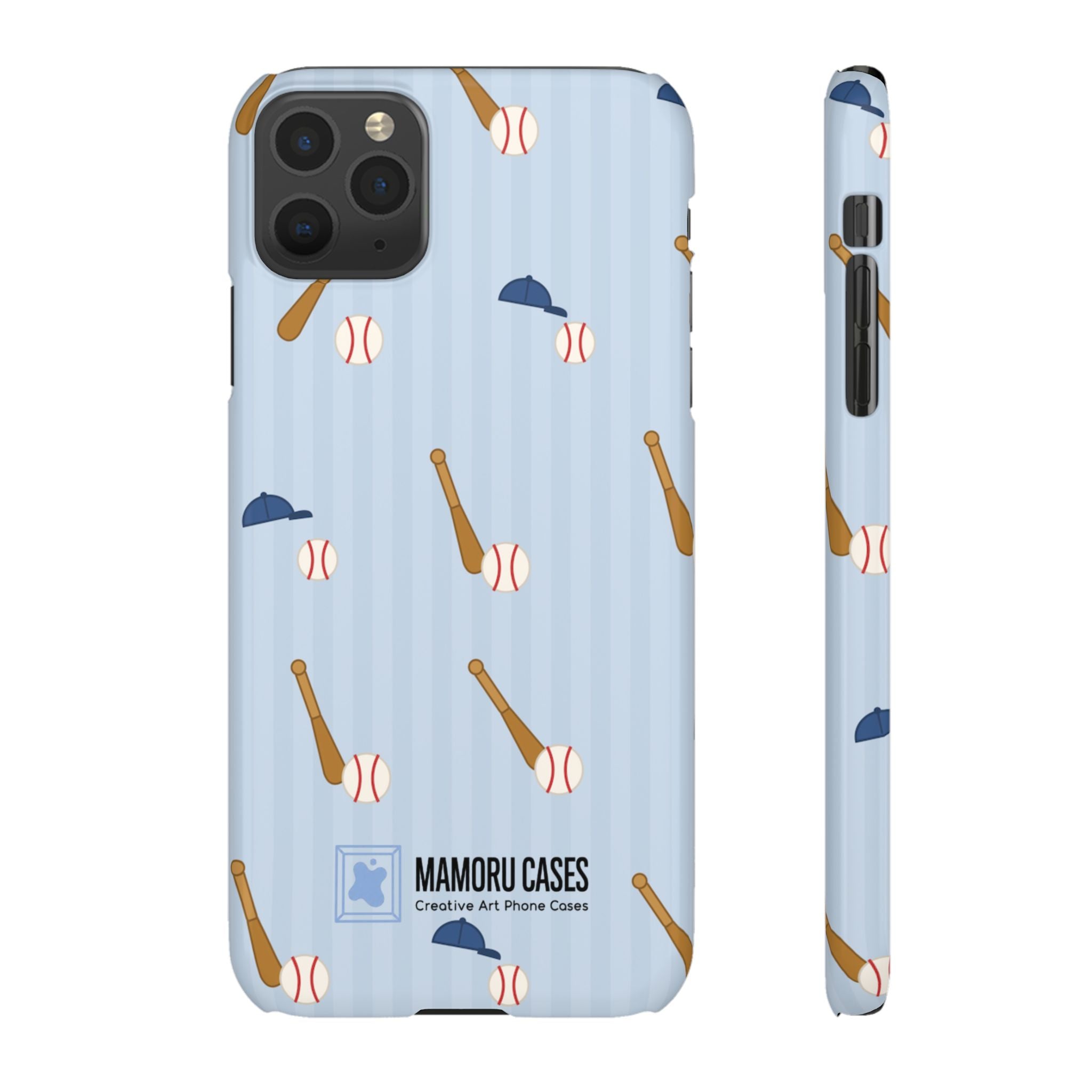 Baseball Pattern Phone Case — Blue Bat & Cap Snap Case