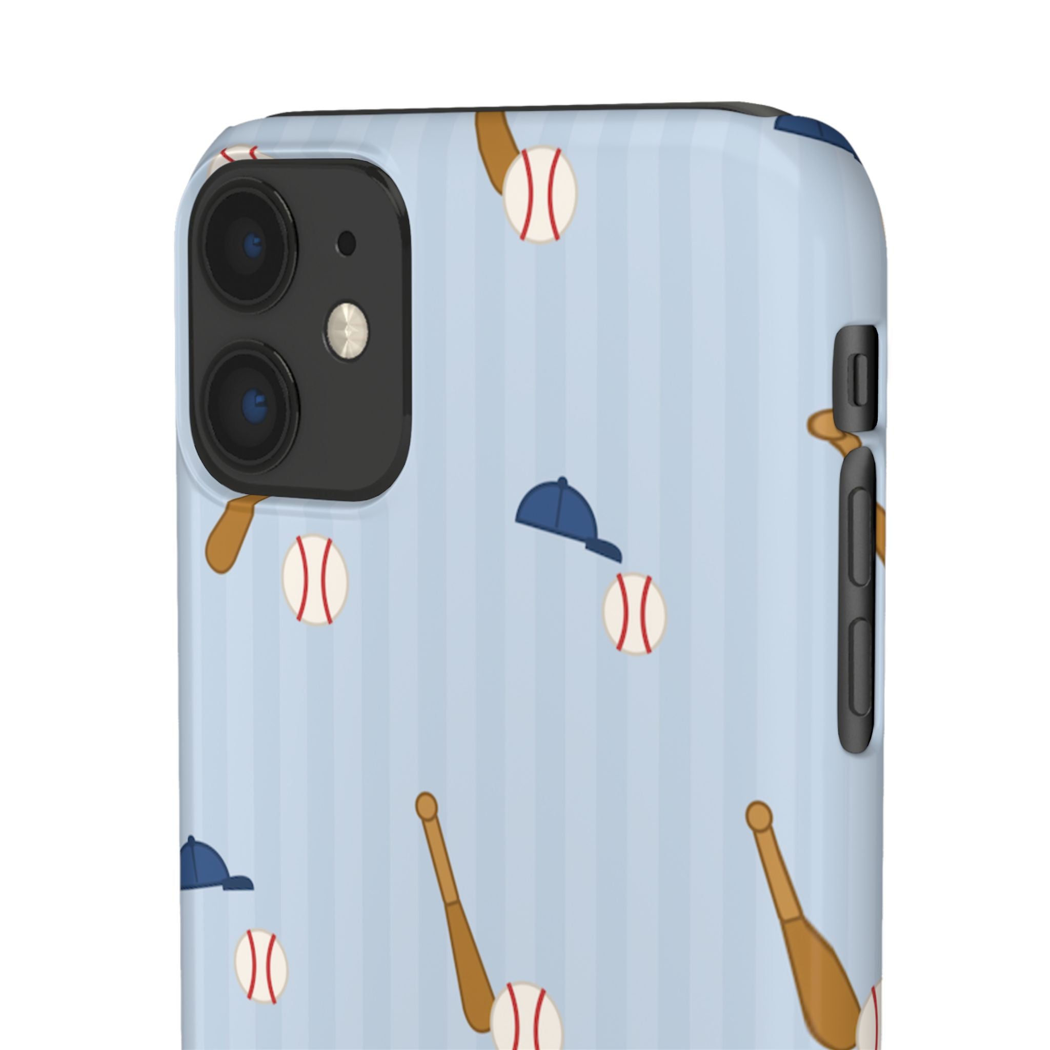 Baseball Pattern Phone Case — Blue Bat & Cap Snap Case