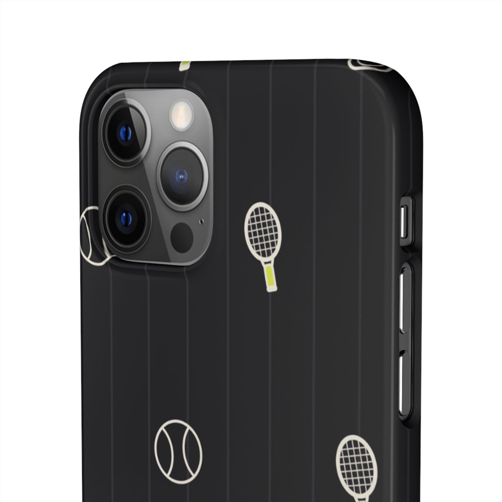 Snap Case — Black Sports Pattern Phone Case (Tennis Rackets & Baseballs)