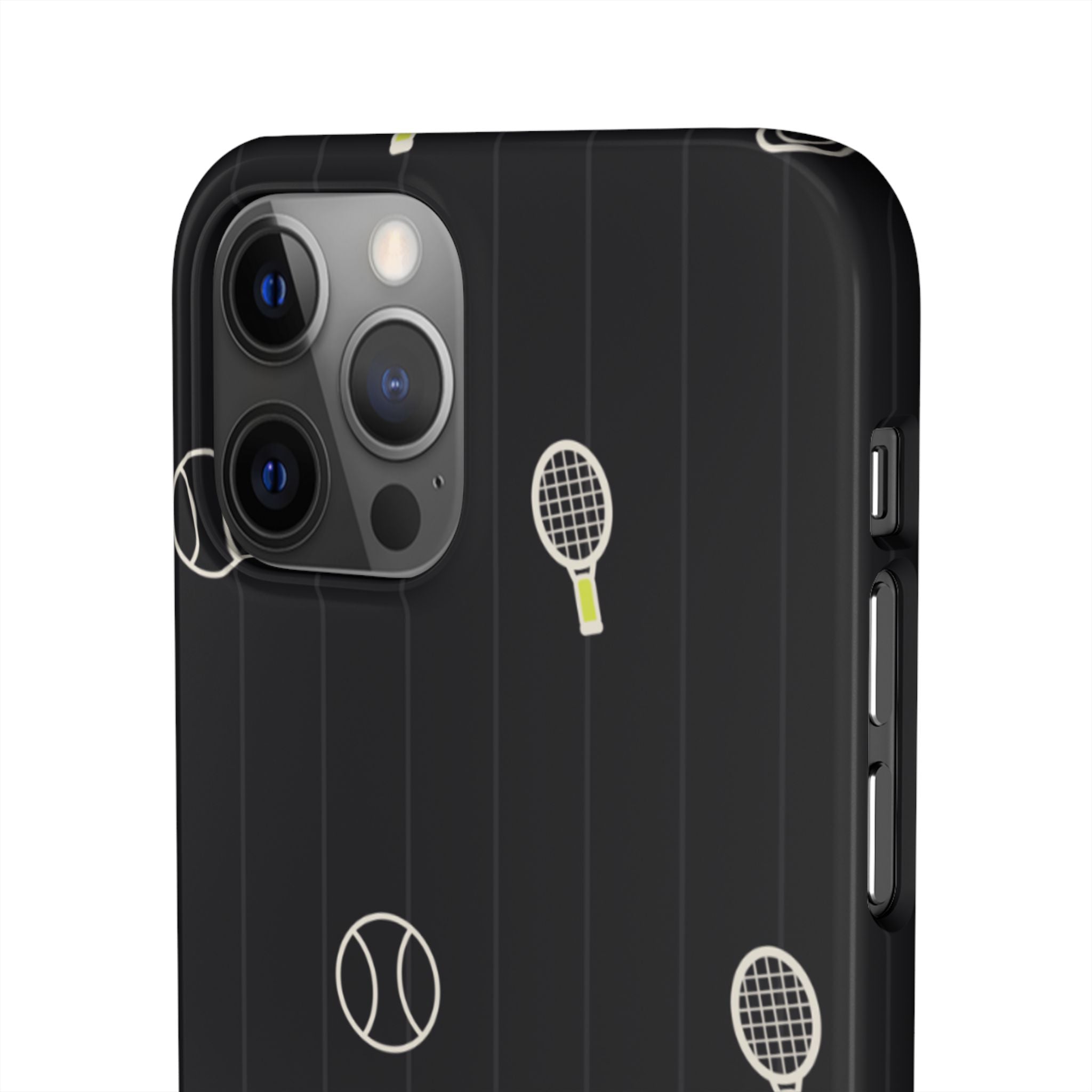 Snap Case — Black Sports Pattern Phone Case (Tennis Rackets & Baseballs)