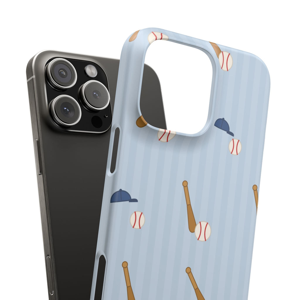 Baseball Pattern Phone Case — Blue Bat & Cap Snap Case