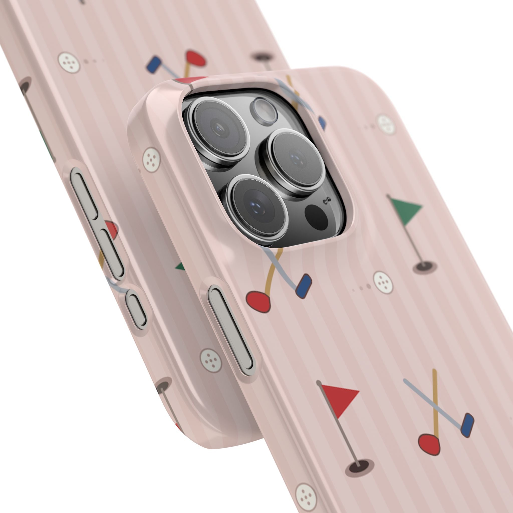 Golf Pattern Snap Phone Case — Pink Mini Flags & Clubs Design