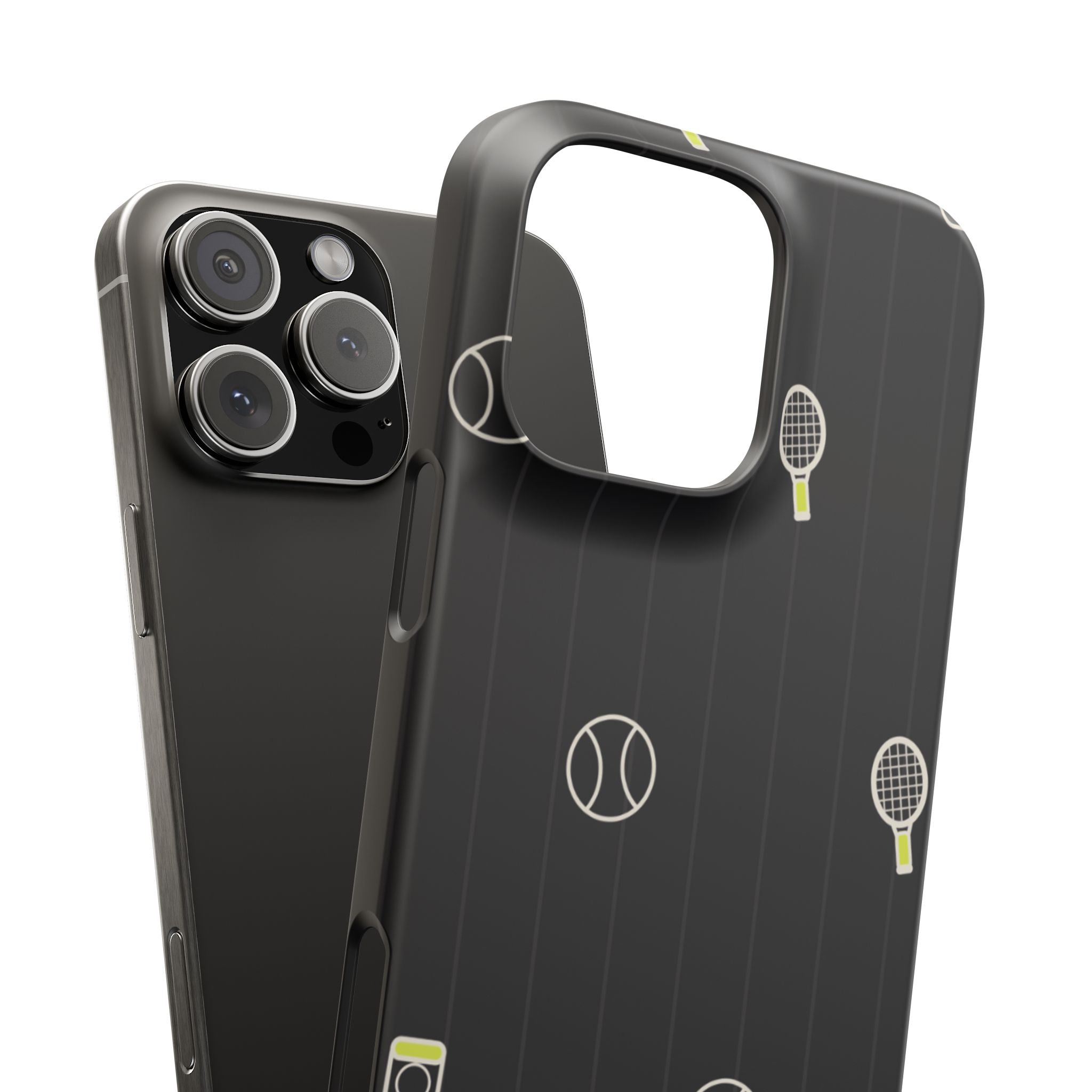 Snap Case — Black Sports Pattern Phone Case (Tennis Rackets & Baseballs)