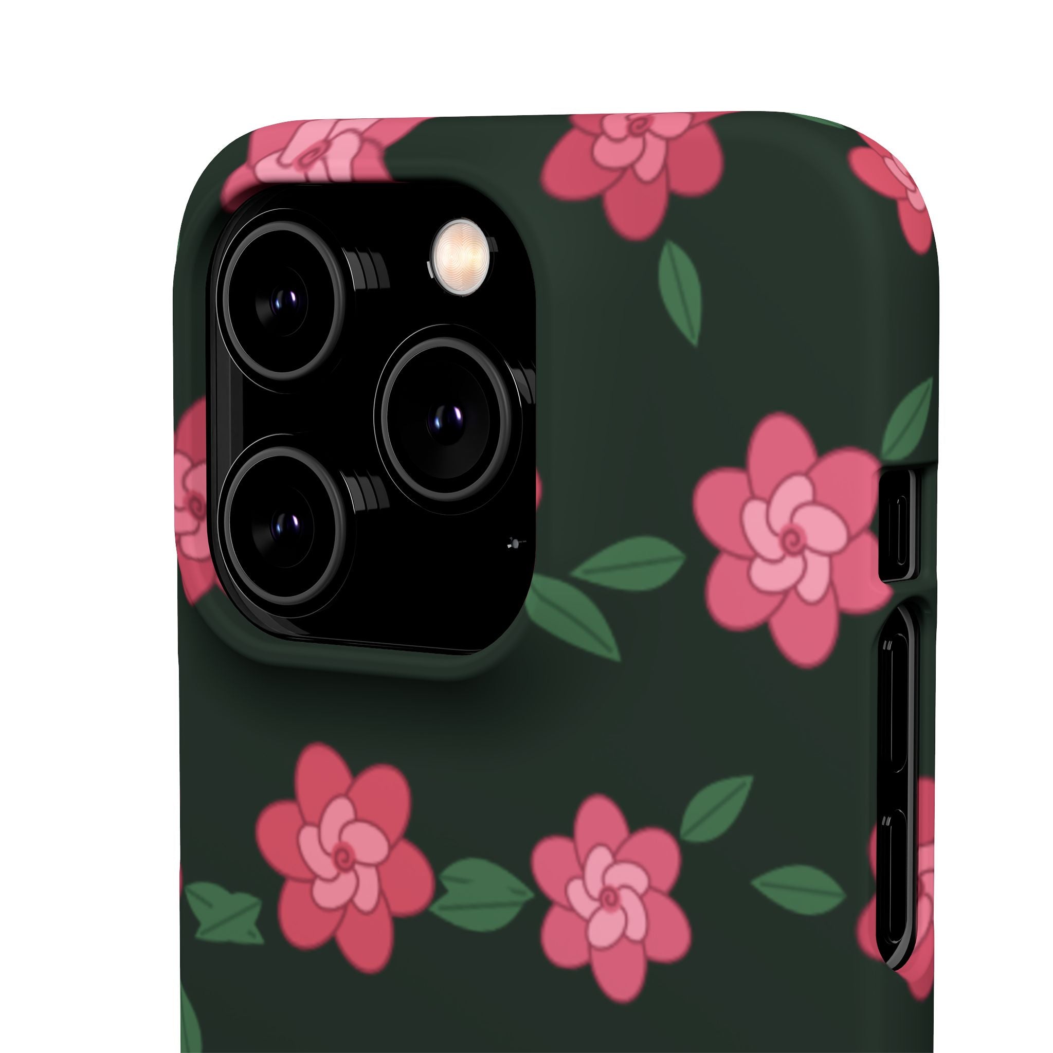 Floral Snap Phone Case — Pink Camellia Pattern on Dark Background