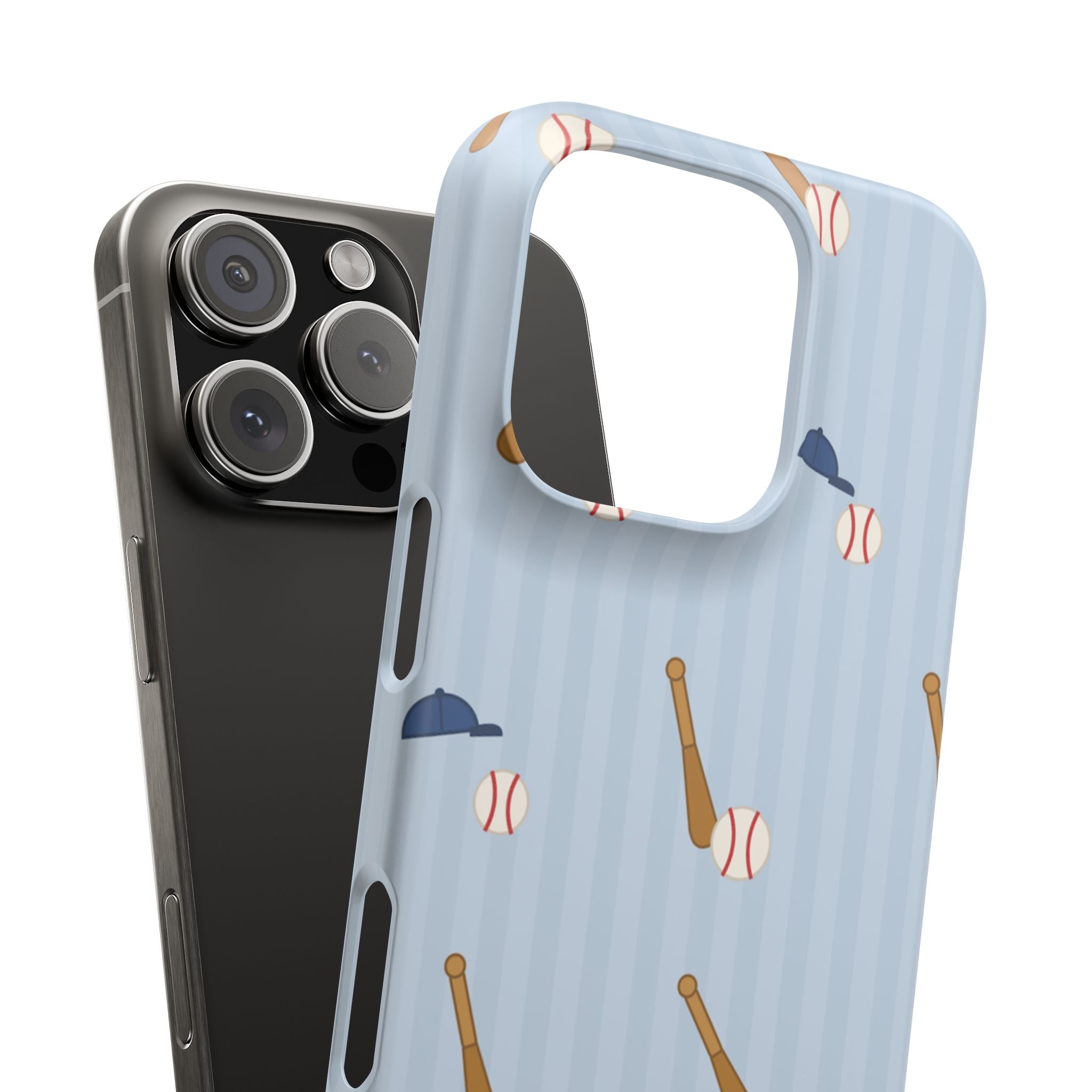 Baseball Pattern Phone Case — Blue Bat & Cap Snap Case