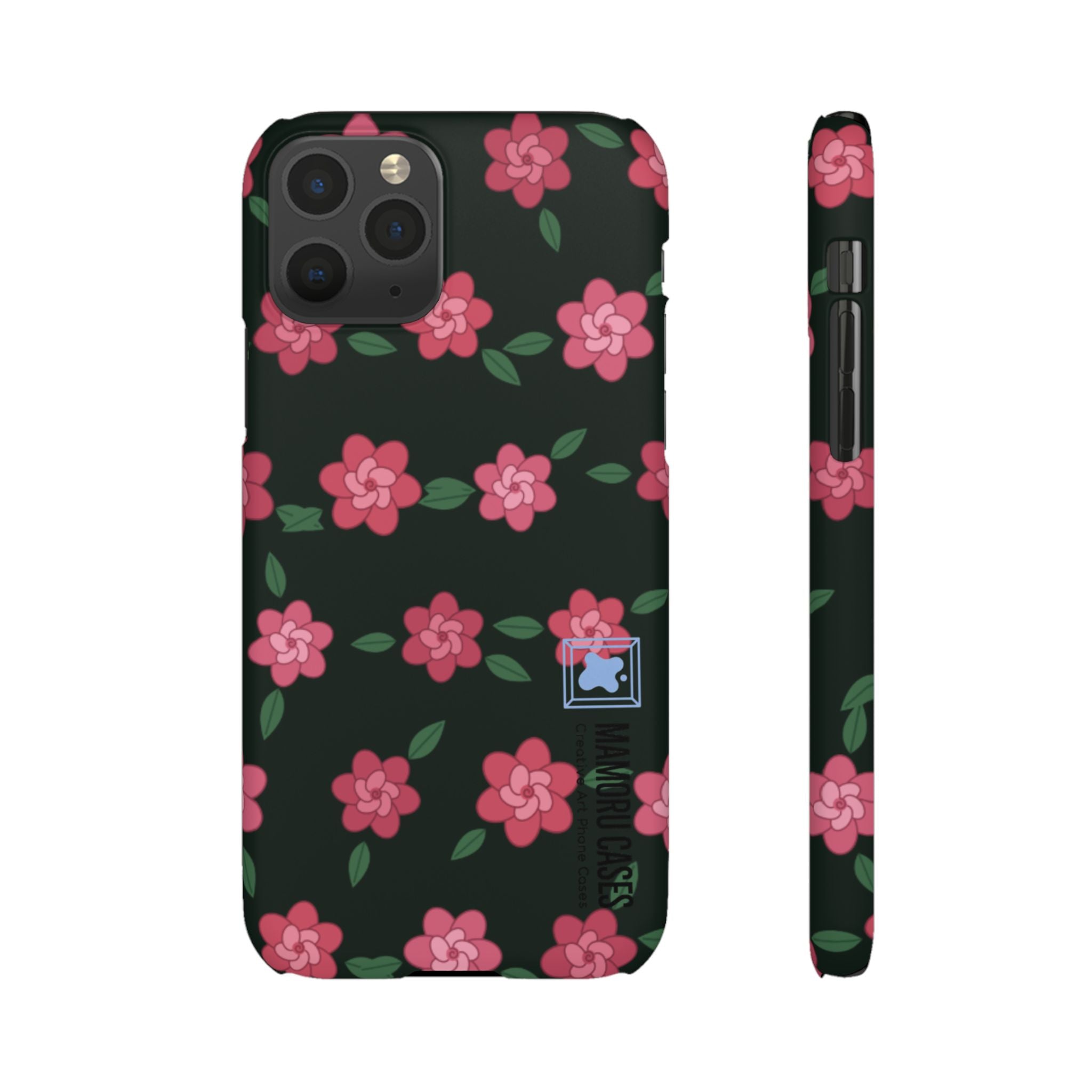 Floral Snap Phone Case — Pink Camellia Pattern on Dark Background
