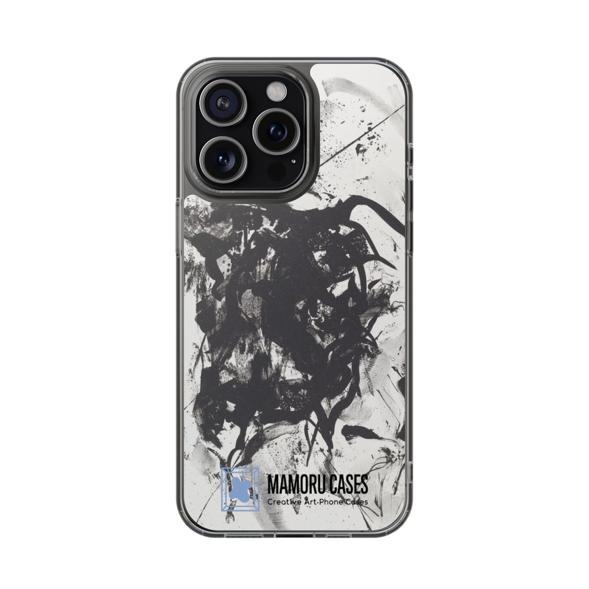 Mamoru Cases | Clear Abstract Black Ink Splash Design