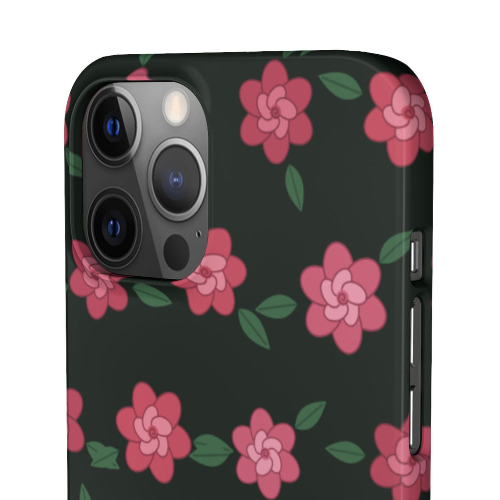 Floral Snap Phone Case — Pink Camellia Pattern on Dark Background