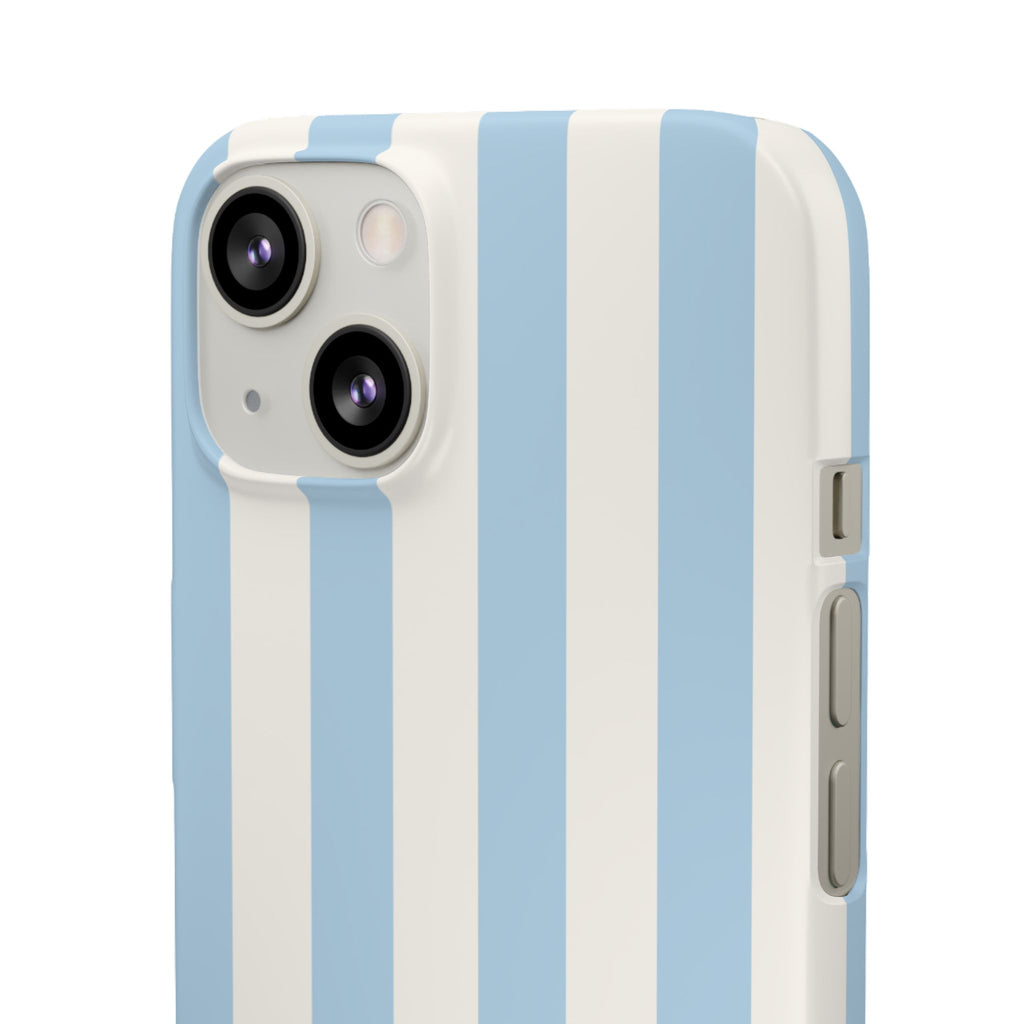Phone Case — Pastel Blue & White Vertical Stripe Protective Snap Case