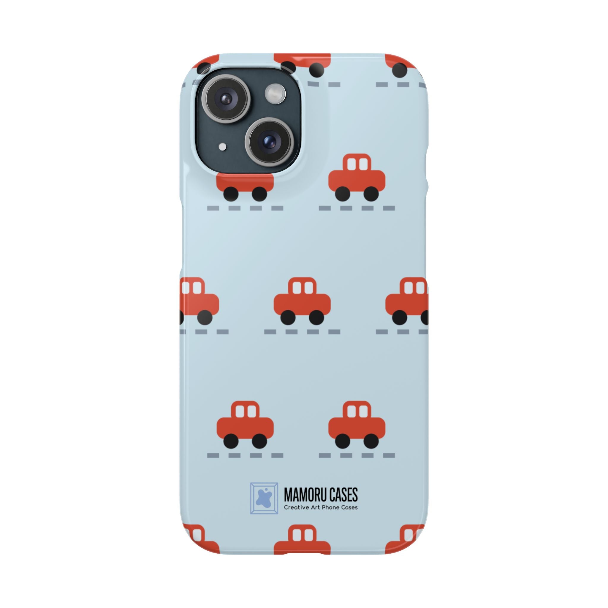 Phone Case - Cute Red Car Pattern on Light Blue (Kids & Travel)