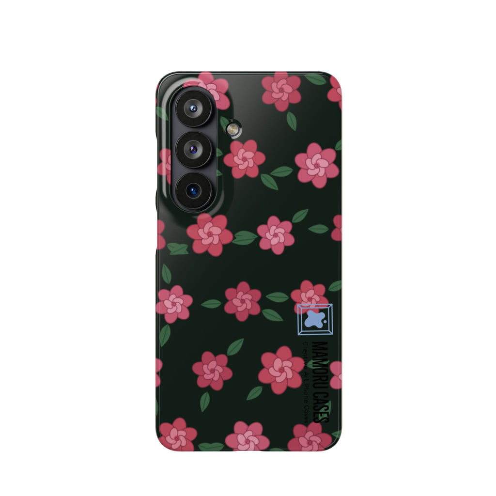 Floral Snap Phone Case — Pink Camellia Pattern on Dark Background