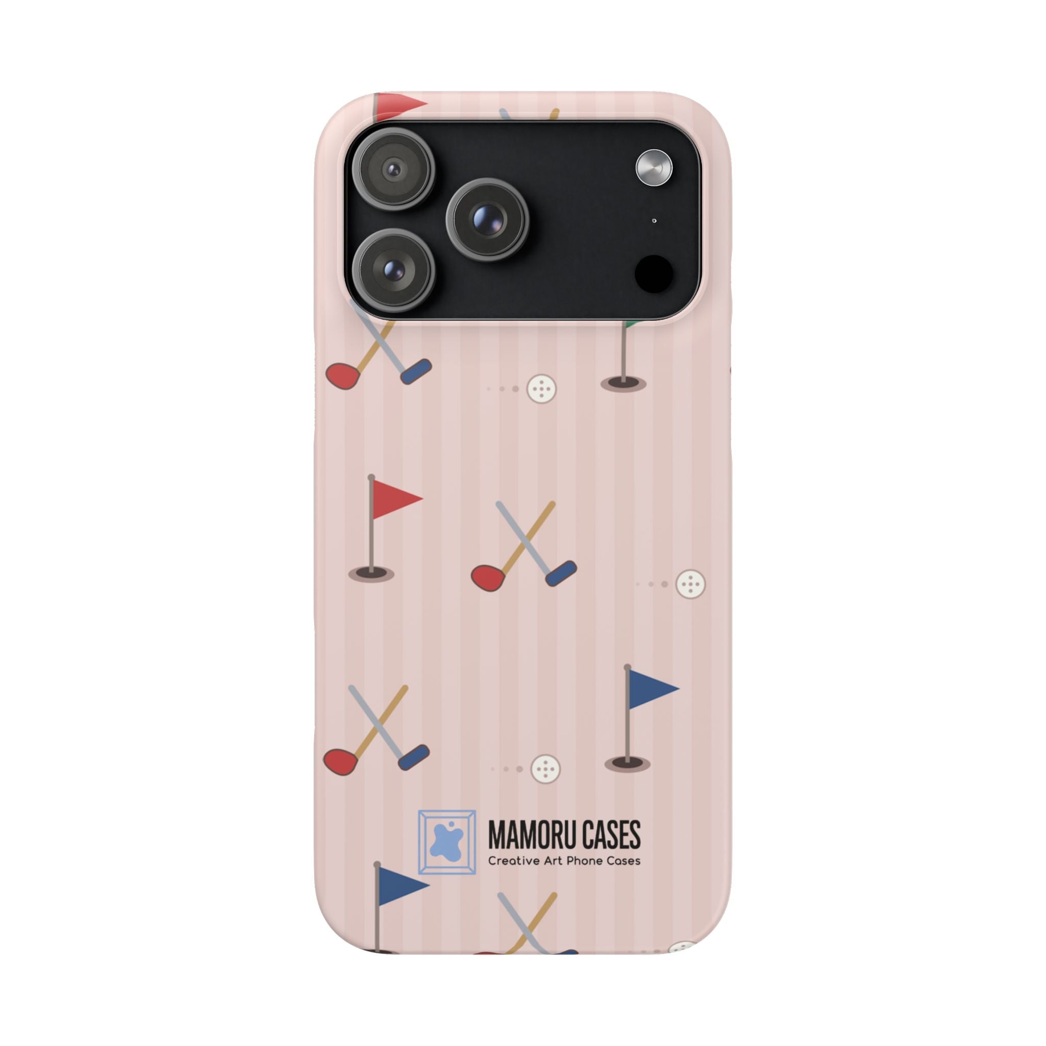 Golf Pattern Snap Phone Case — Pink Mini Flags & Clubs Design