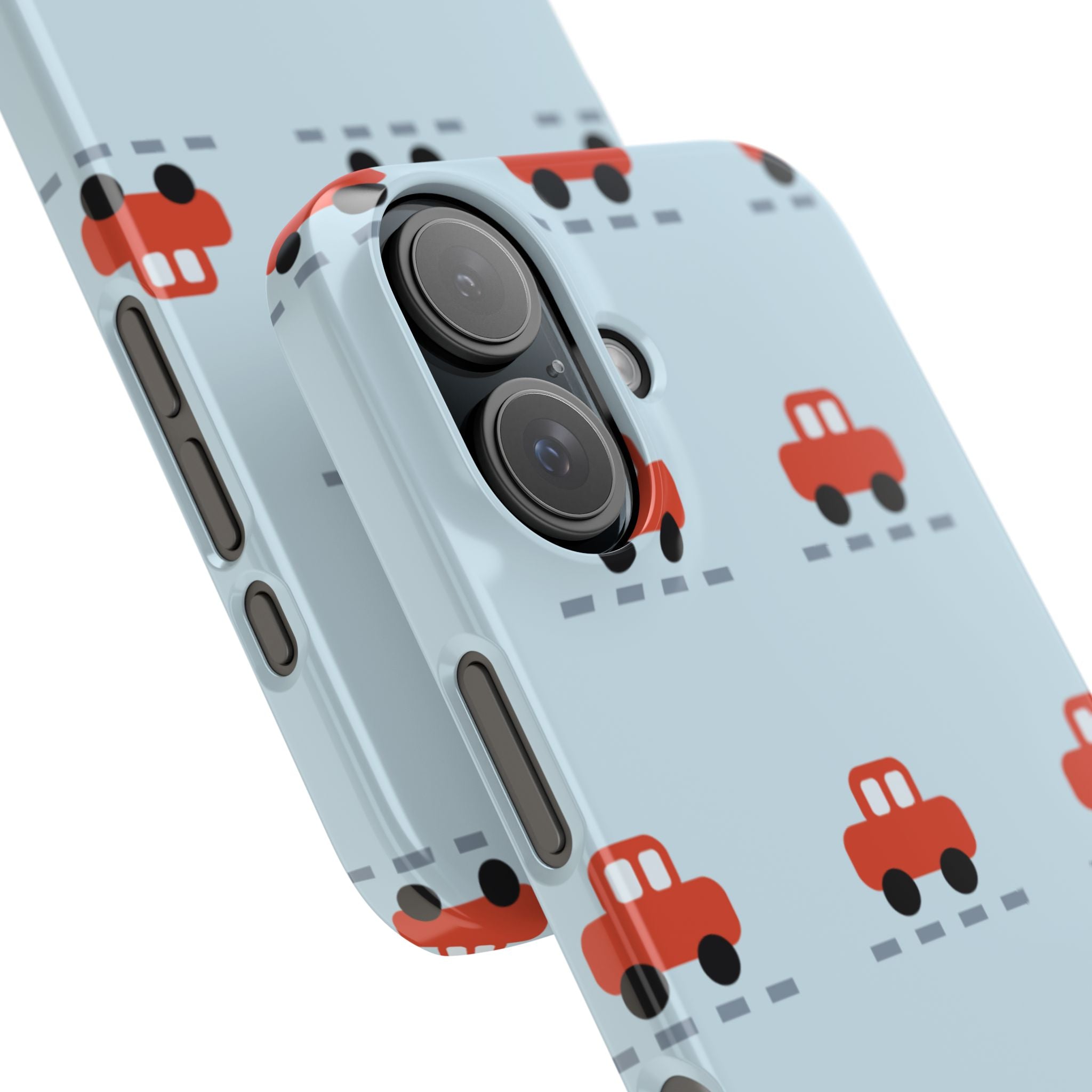 Phone Case - Cute Red Car Pattern on Light Blue (Kids & Travel)
