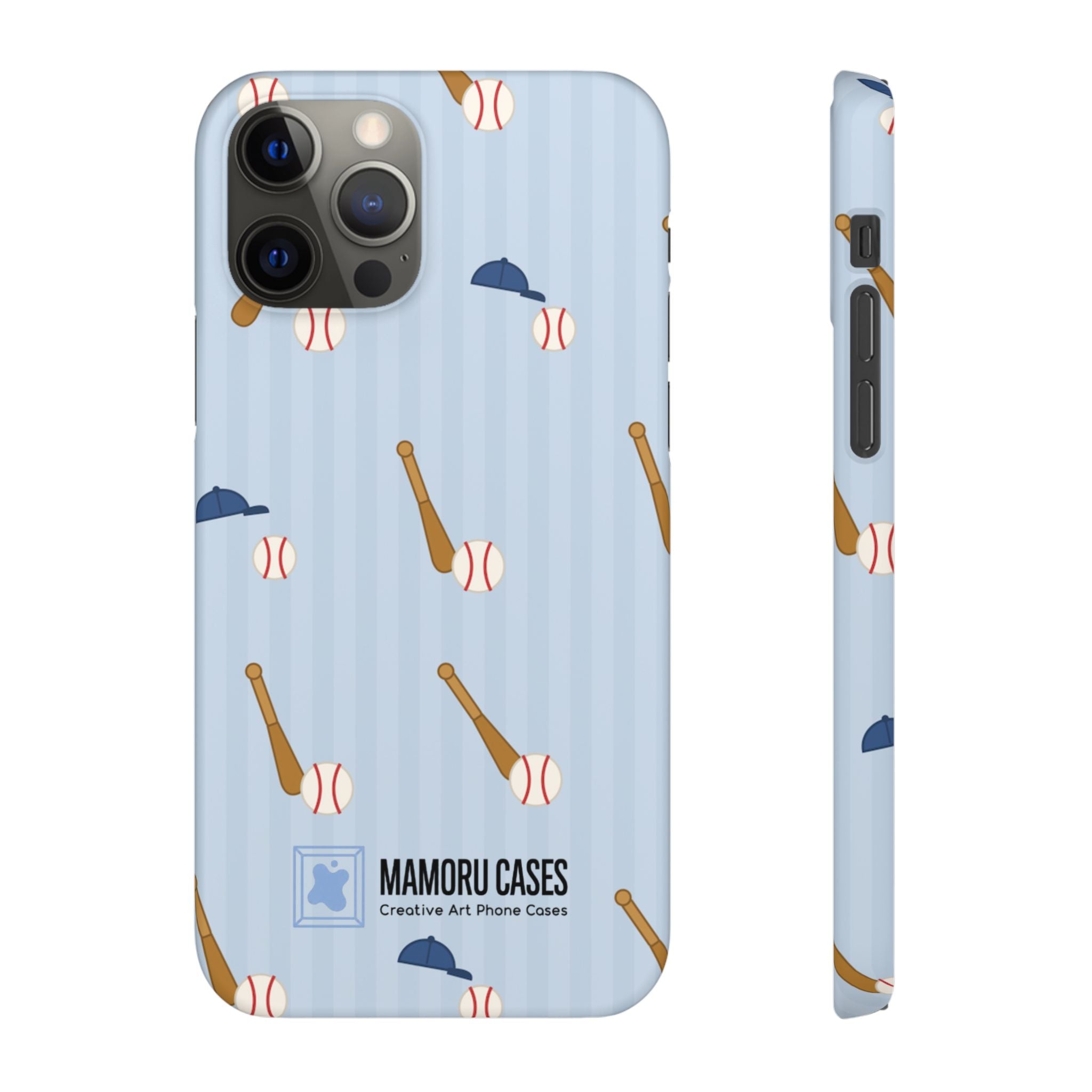 Baseball Pattern Phone Case — Blue Bat & Cap Snap Case