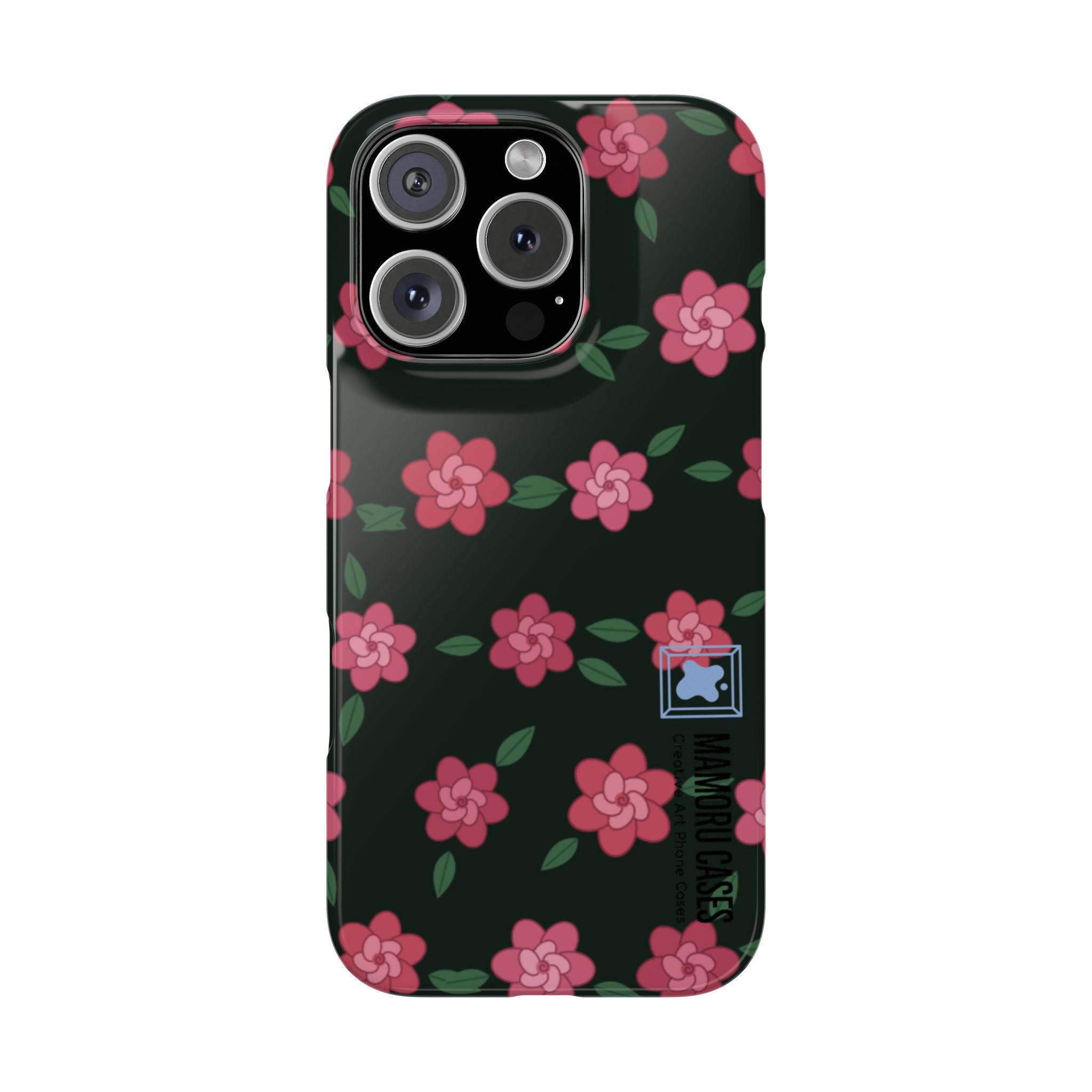Floral Snap Phone Case — Pink Camellia Pattern on Dark Background