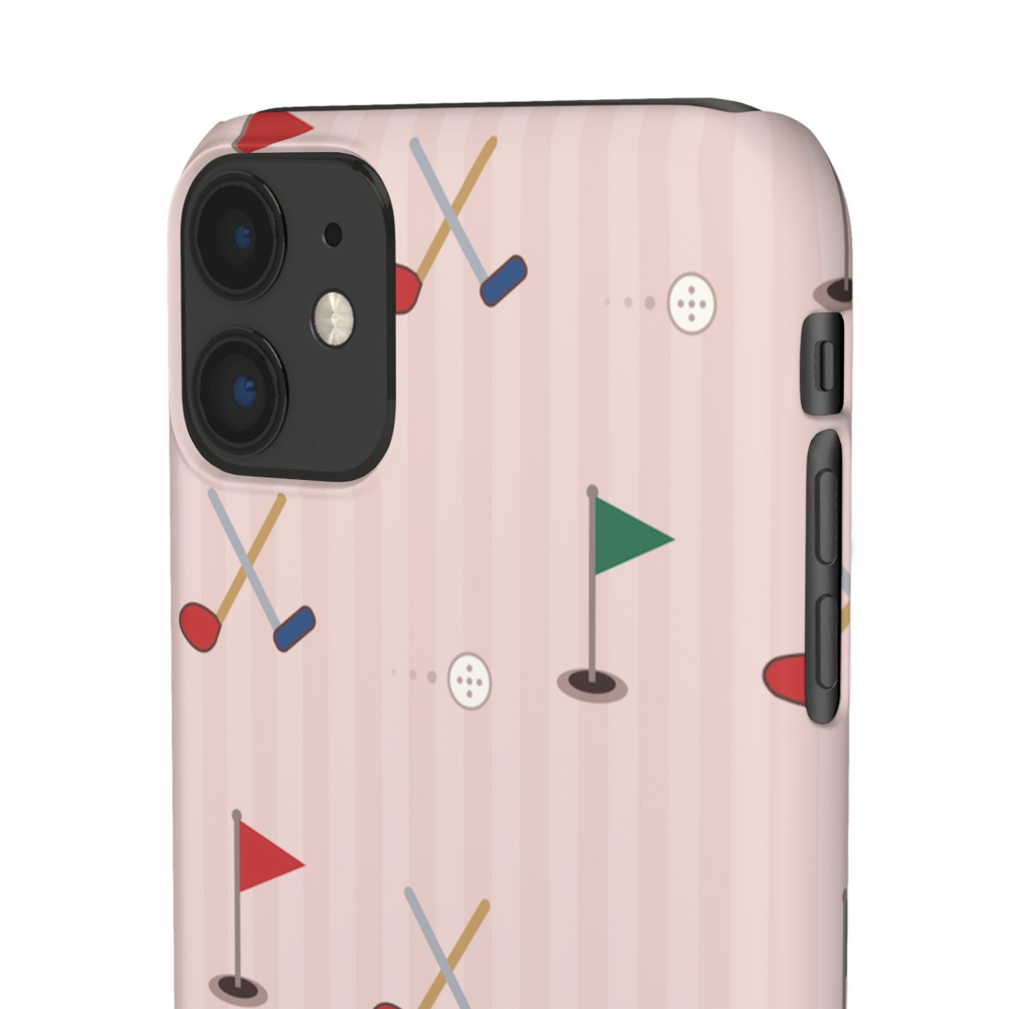Golf Pattern Snap Phone Case — Pink Mini Flags & Clubs Design