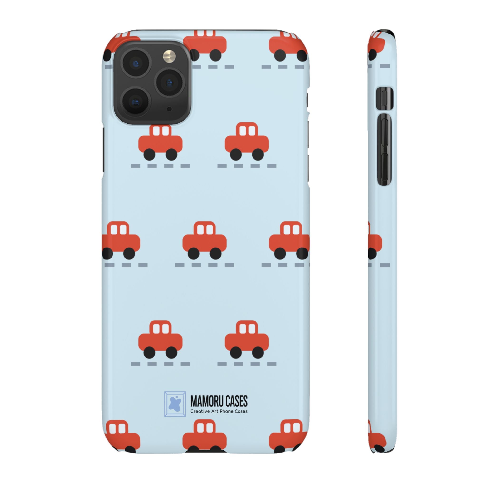 Phone Case - Cute Red Car Pattern on Light Blue (Kids & Travel)