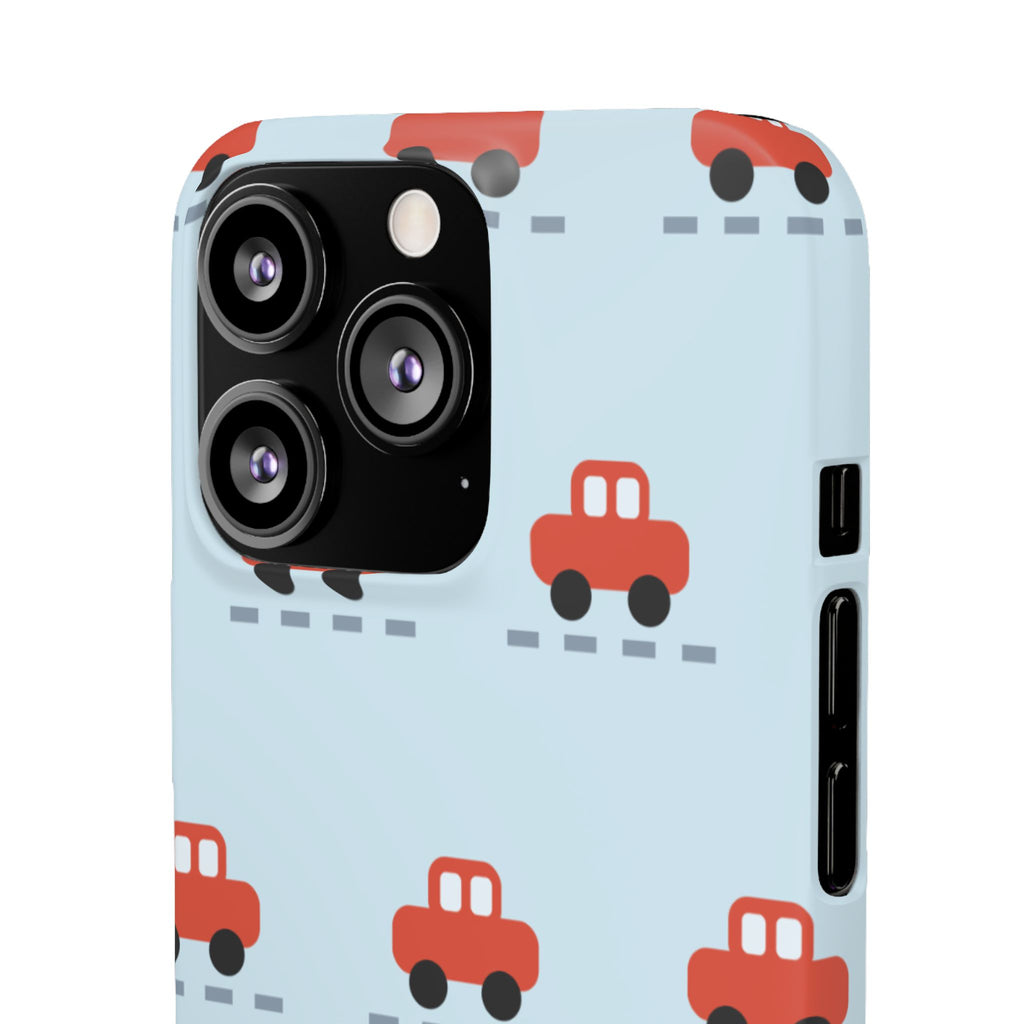 Phone Case - Cute Red Car Pattern on Light Blue (Kids & Travel)