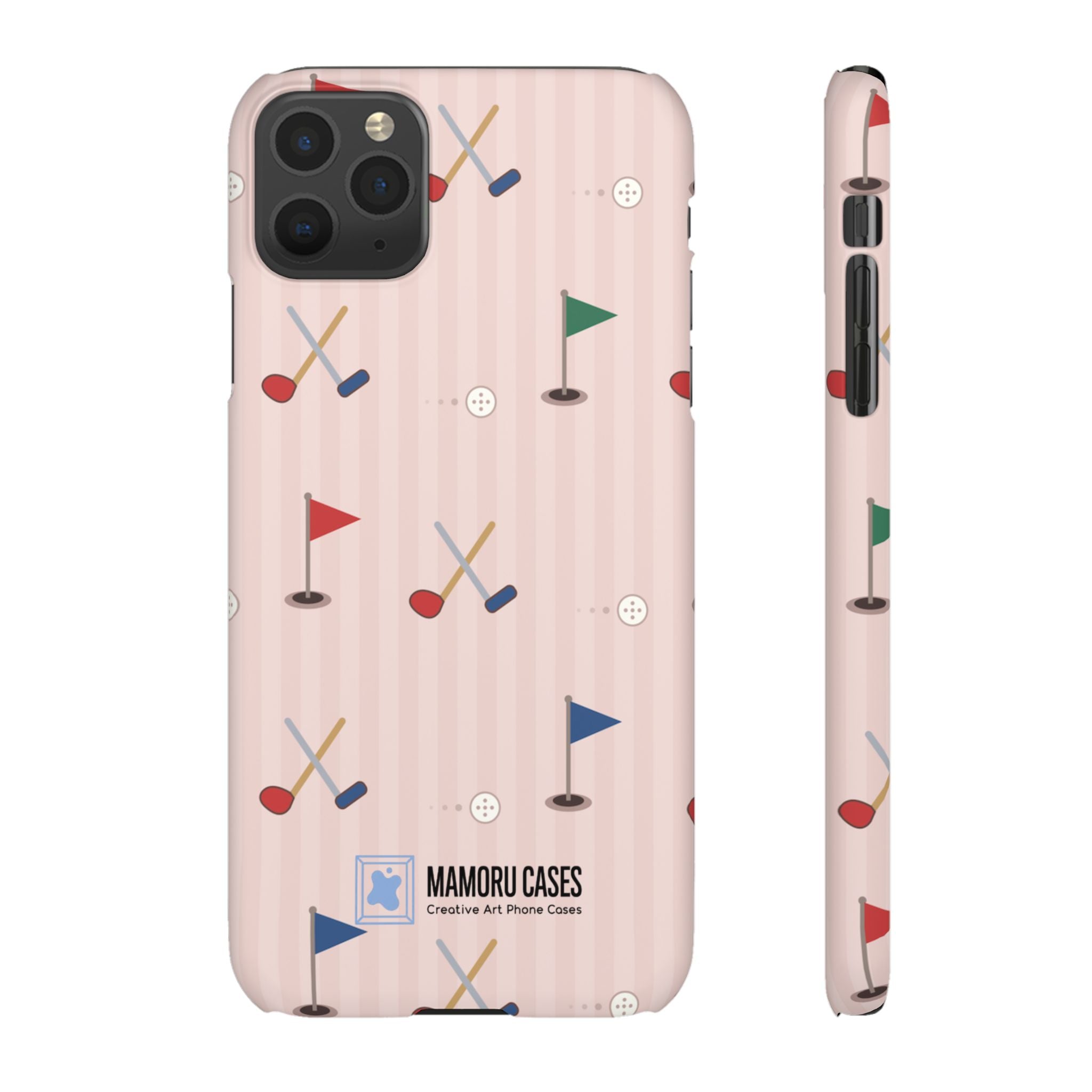 Golf Pattern Snap Phone Case — Pink Mini Flags & Clubs Design