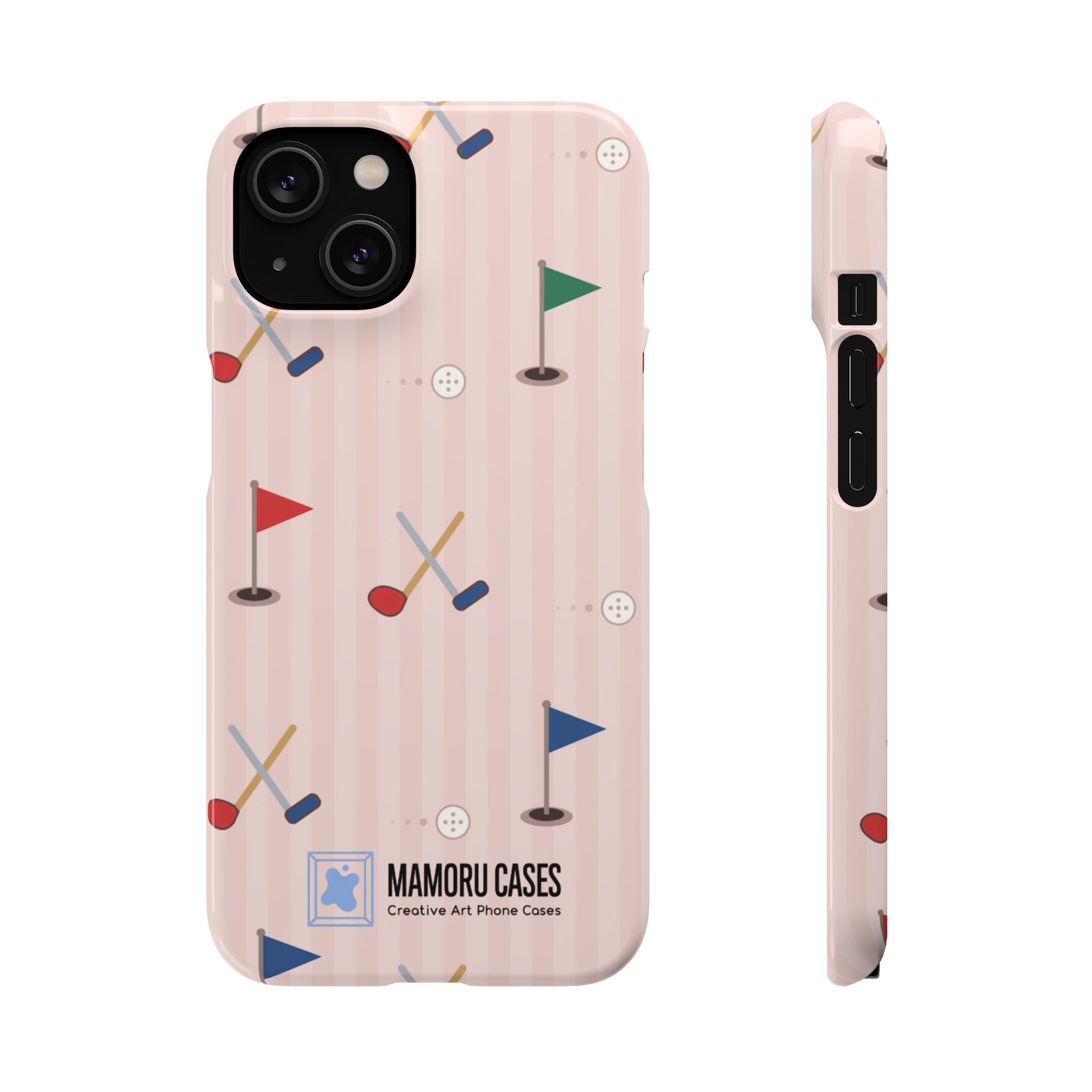 Golf Pattern Snap Phone Case — Pink Mini Flags & Clubs Design