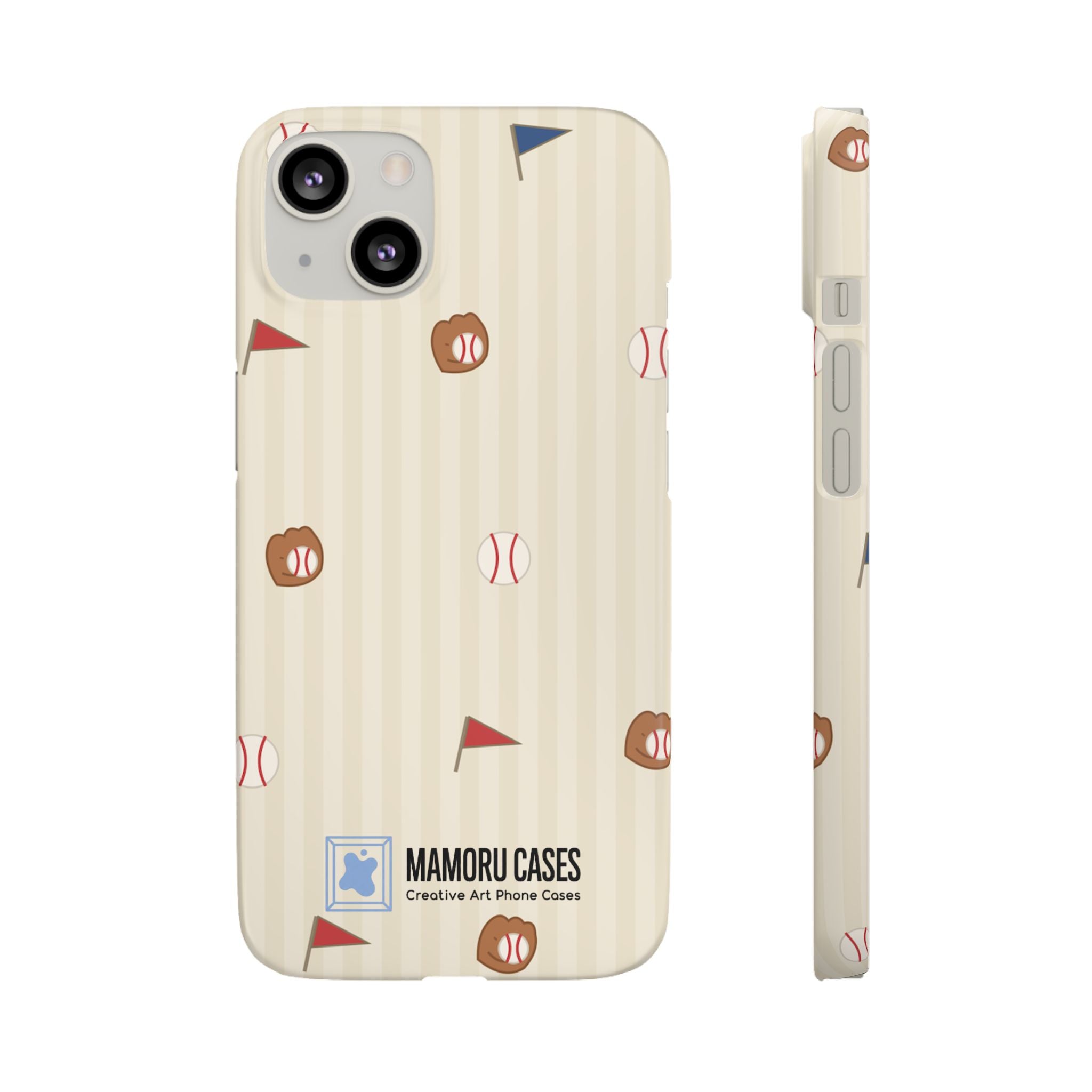 Baseball Pattern Phone Case — Vintage Striped Snap Case with Mitt & Ball Design