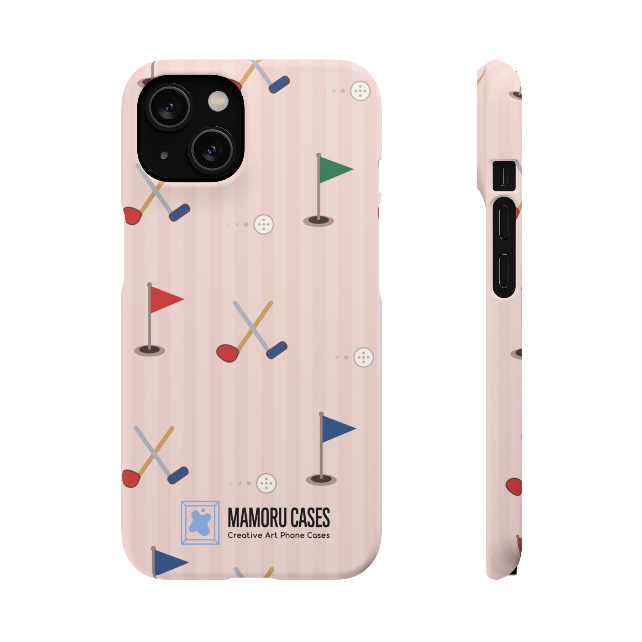 Golf Pattern Snap Phone Case — Pink Mini Flags & Clubs Design