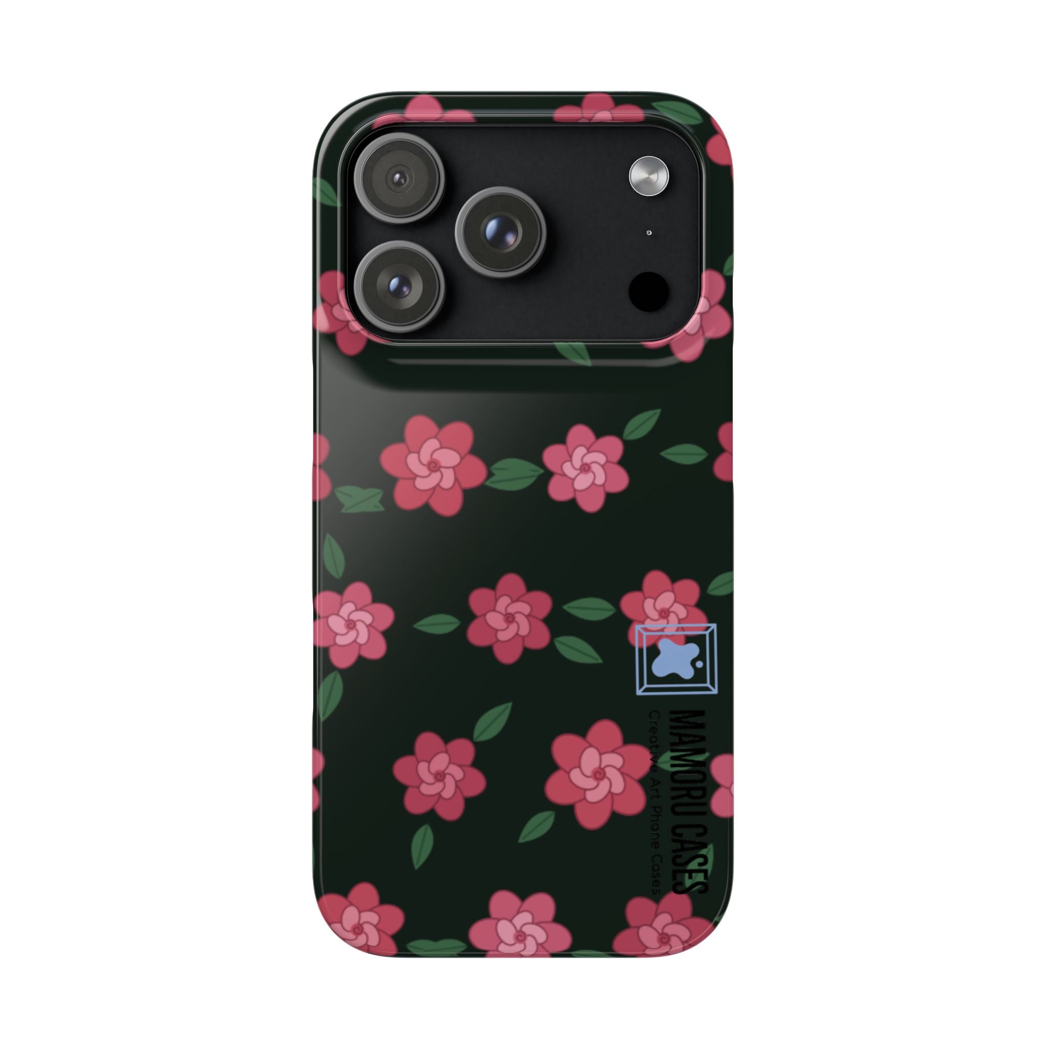 Floral Snap Phone Case — Pink Camellia Pattern on Dark Background