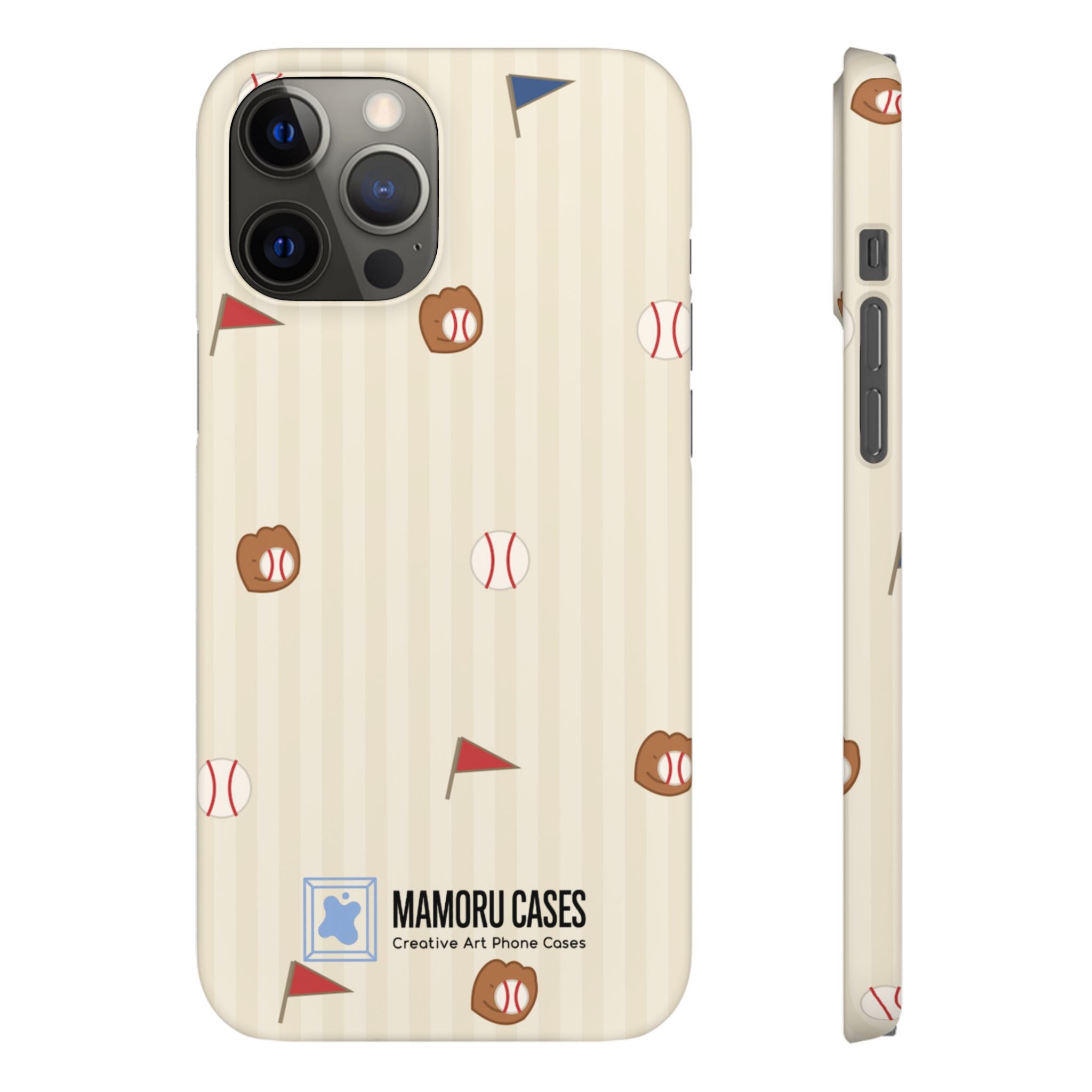 Baseball Pattern Phone Case — Vintage Striped Snap Case with Mitt & Ball Design