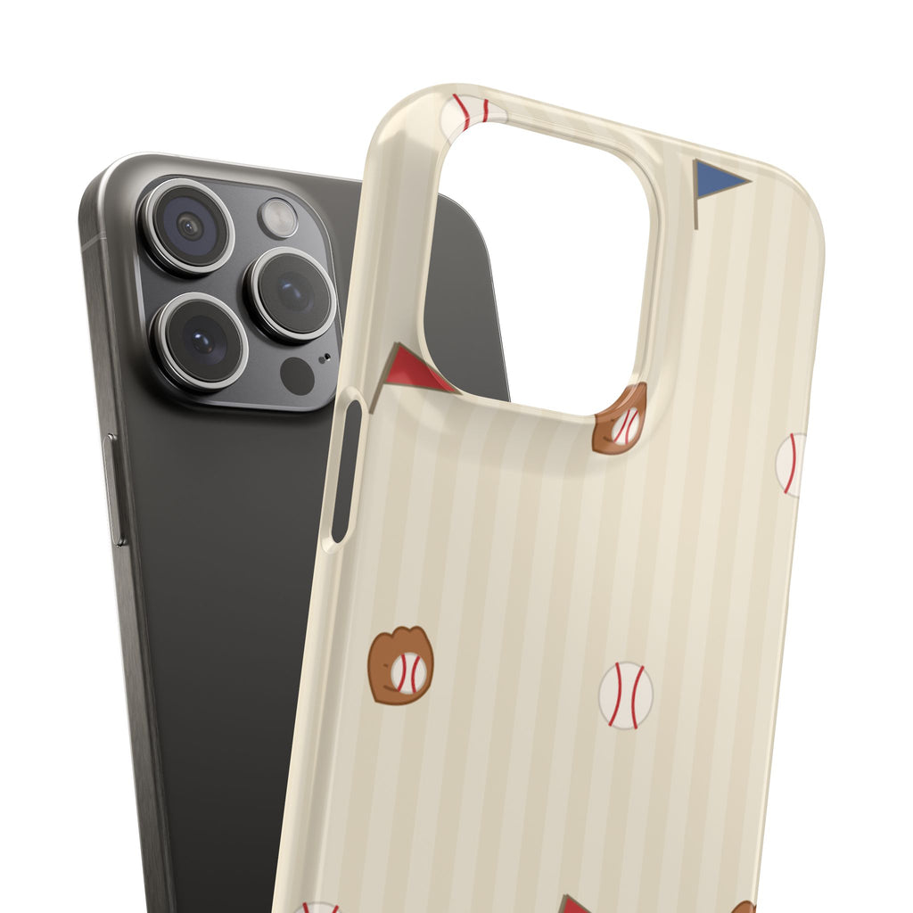 Baseball Pattern Phone Case — Vintage Striped Snap Case with Mitt & Ball Design