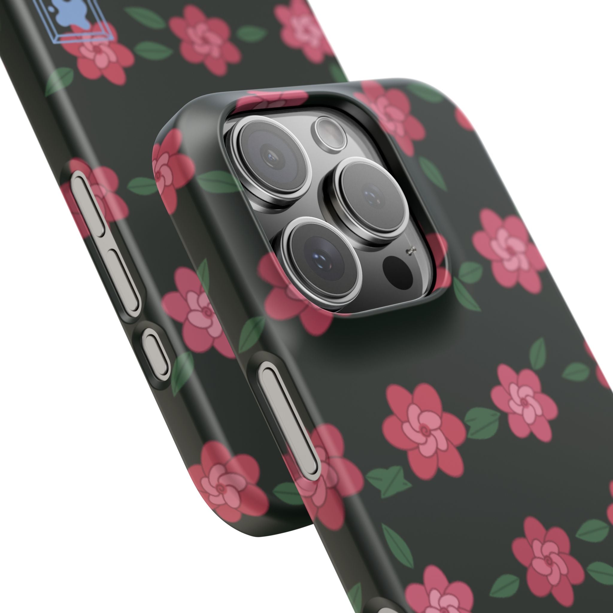 Floral Snap Phone Case — Pink Camellia Pattern on Dark Background