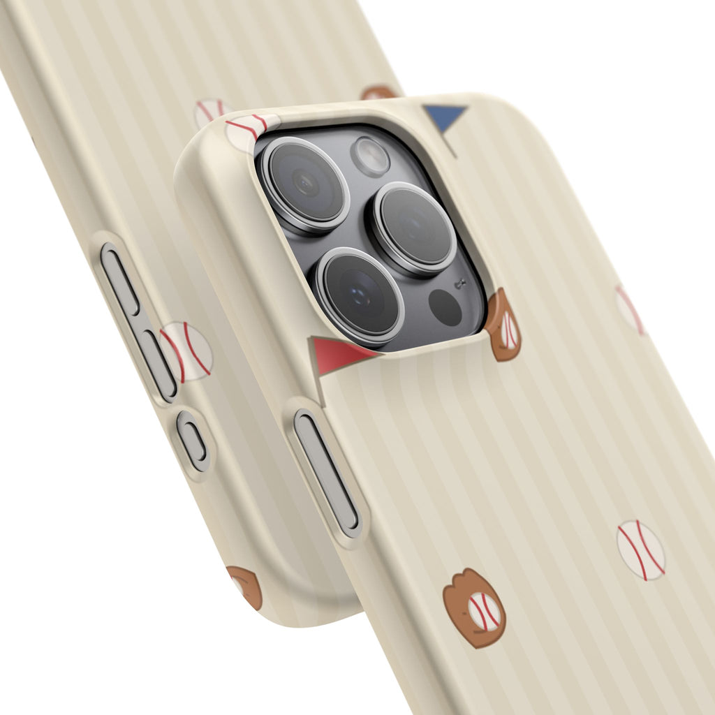 Baseball Pattern Phone Case — Vintage Striped Snap Case with Mitt & Ball Design