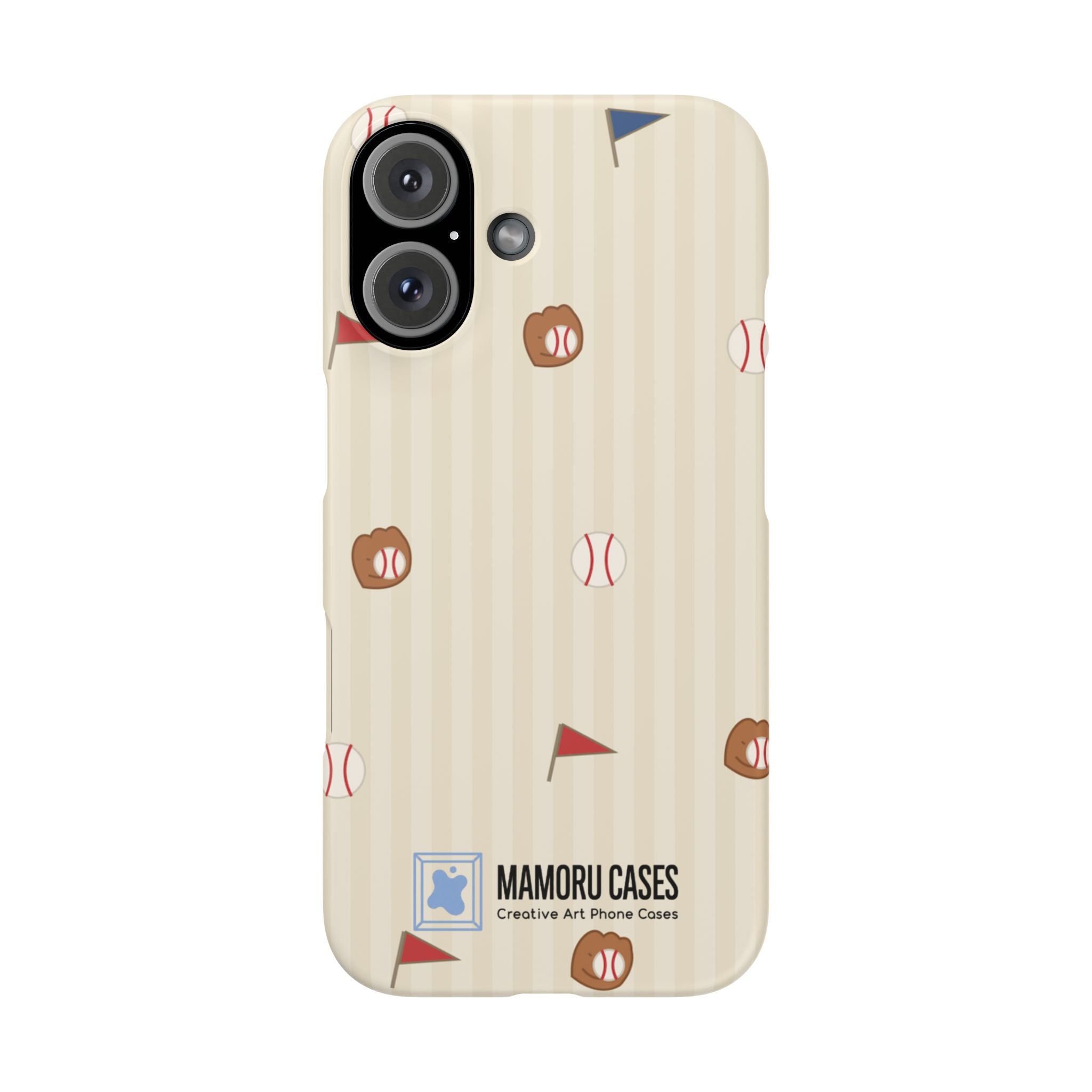 Baseball Pattern Phone Case — Vintage Striped Snap Case with Mitt & Ball Design