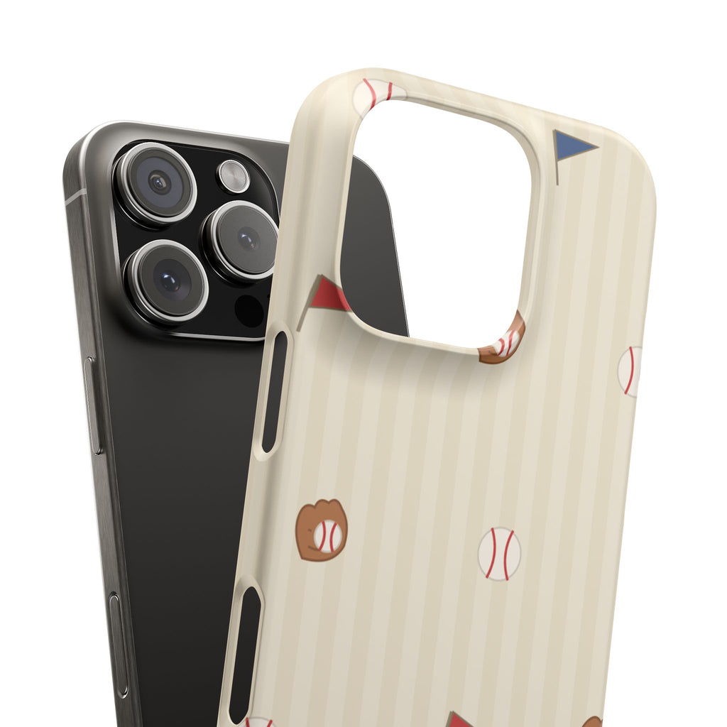 Baseball Pattern Phone Case — Vintage Striped Snap Case with Mitt & Ball Design