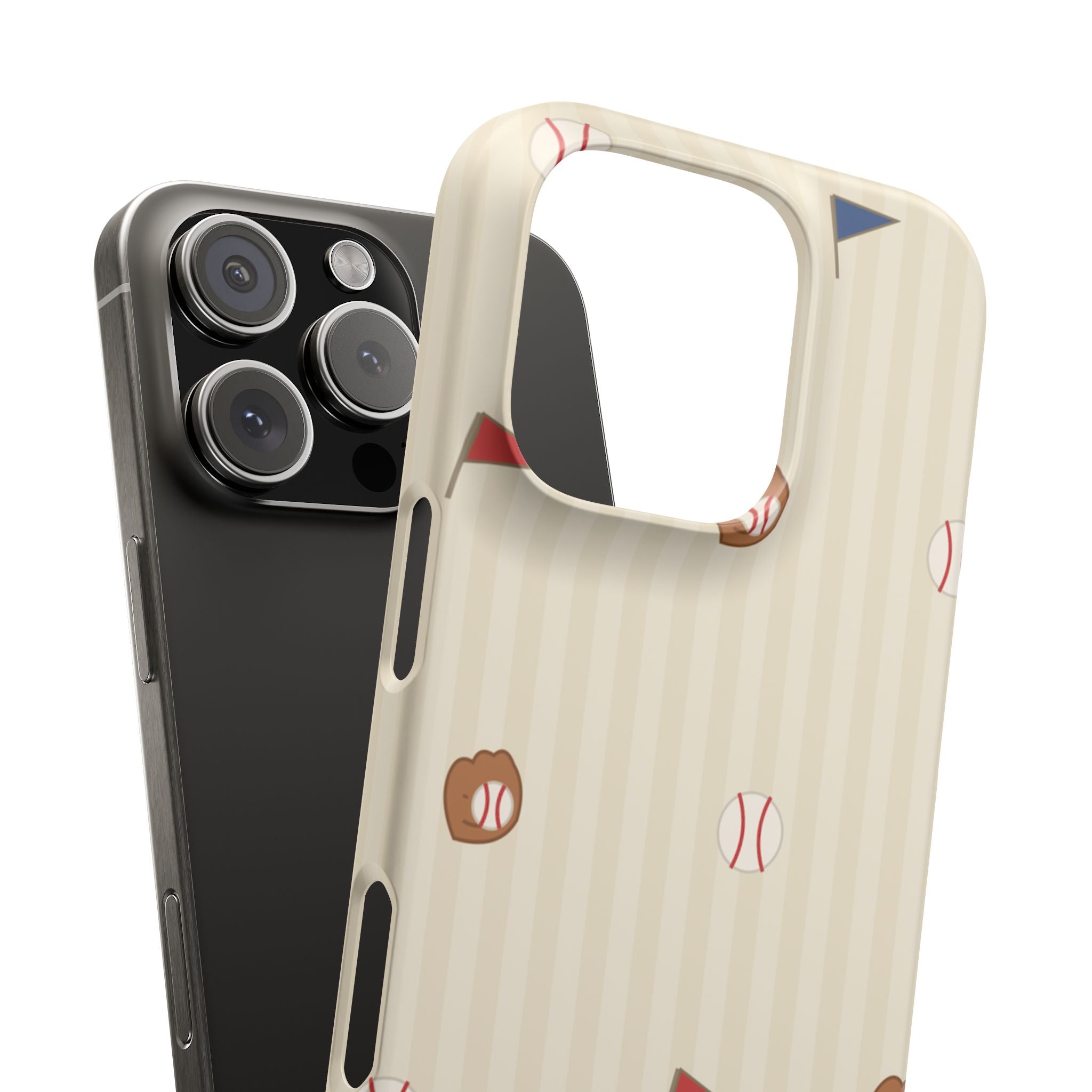 Baseball Pattern Phone Case — Vintage Striped Snap Case with Mitt & Ball Design