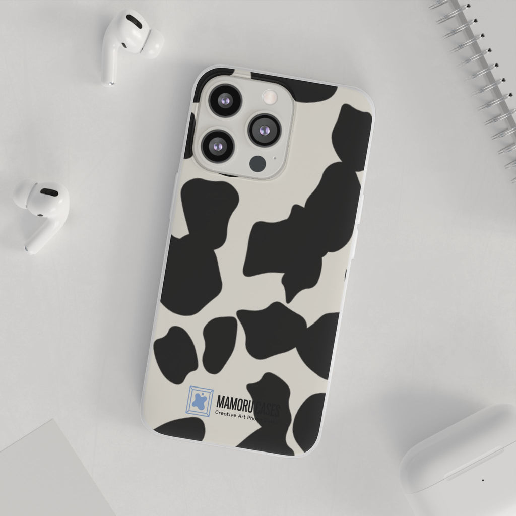 Cow Print Phone Case — Black & White Cowhide Pattern Flexible Protective Cover