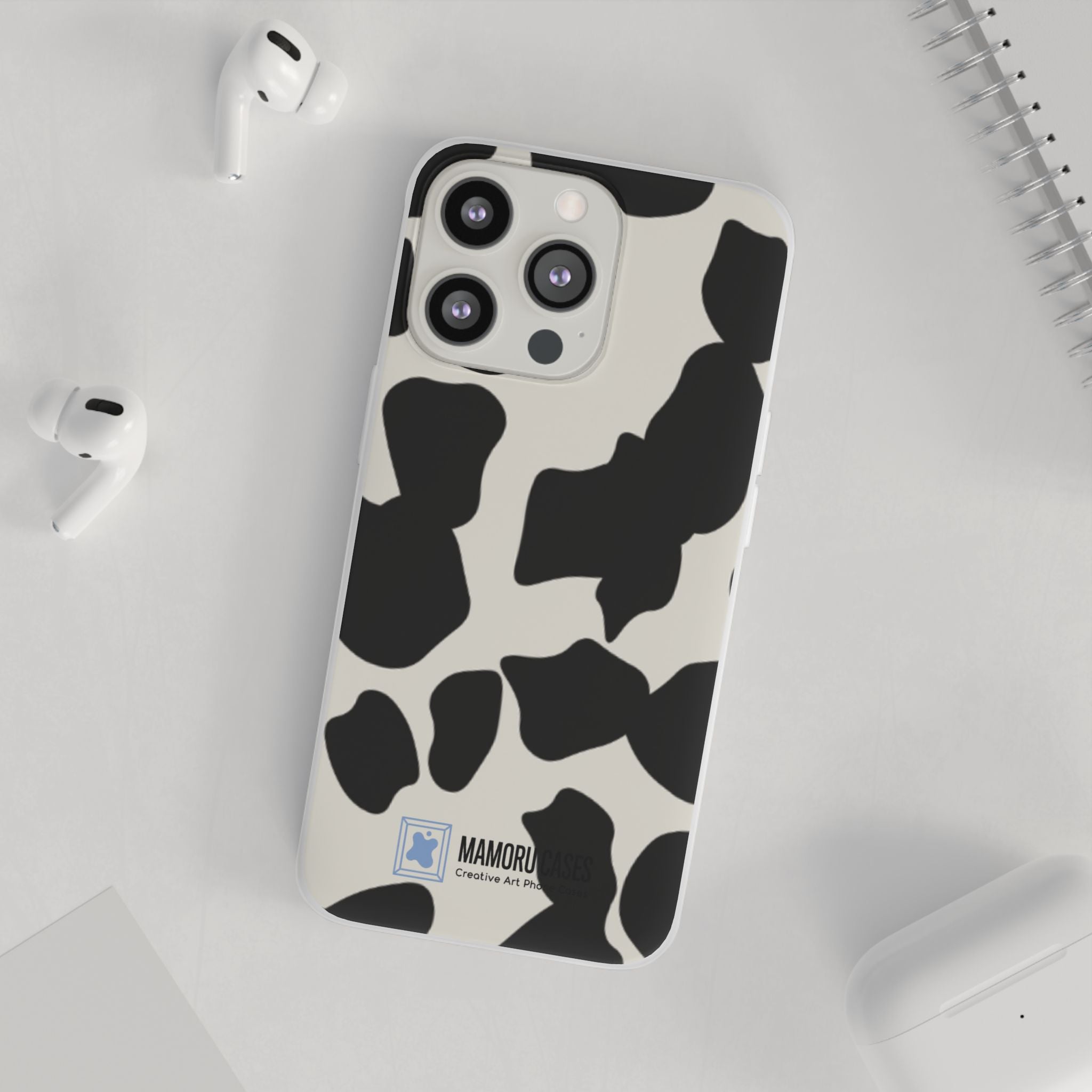 Cow Print Phone Case — Black & White Cowhide Pattern Flexible Protective Cover