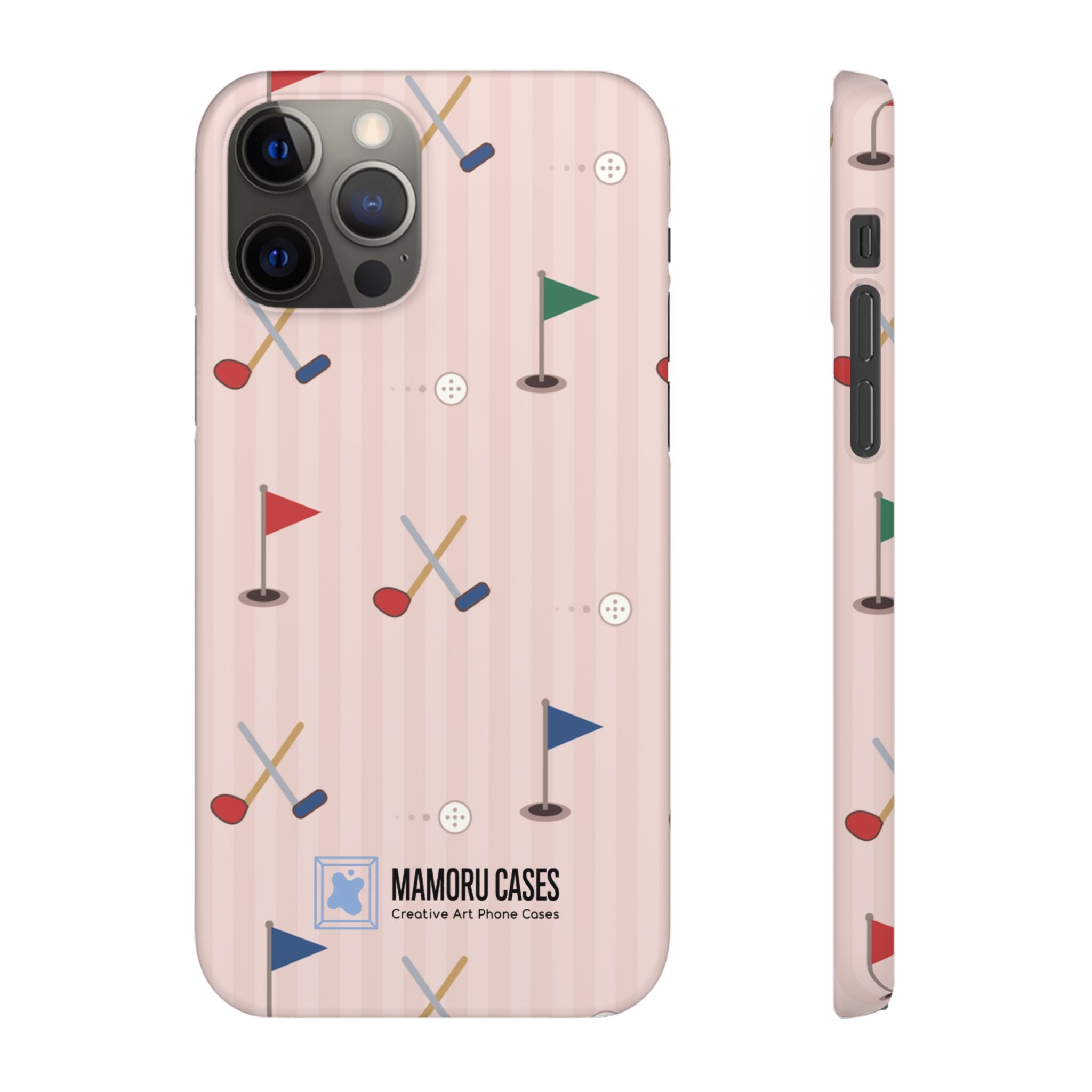 Golf Pattern Snap Phone Case — Pink Mini Flags & Clubs Design