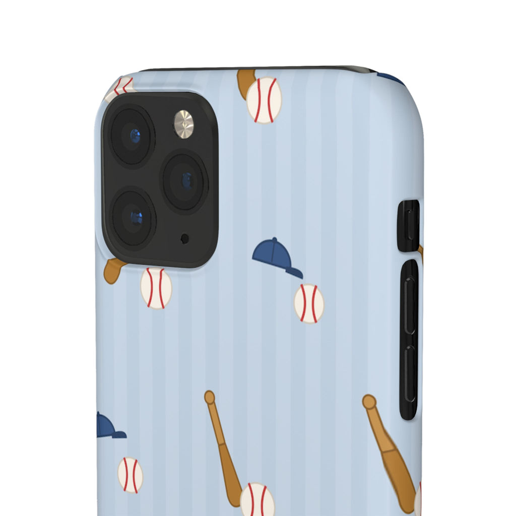 Baseball Pattern Phone Case — Blue Bat & Cap Snap Case