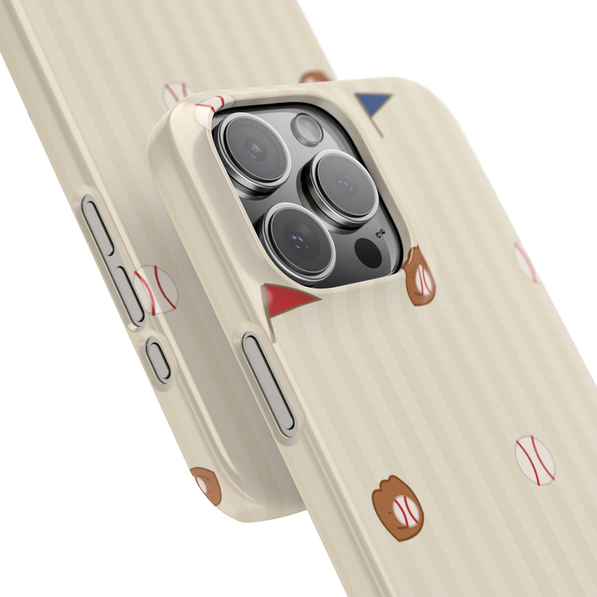 Baseball Pattern Phone Case — Vintage Striped Snap Case with Mitt & Ball Design