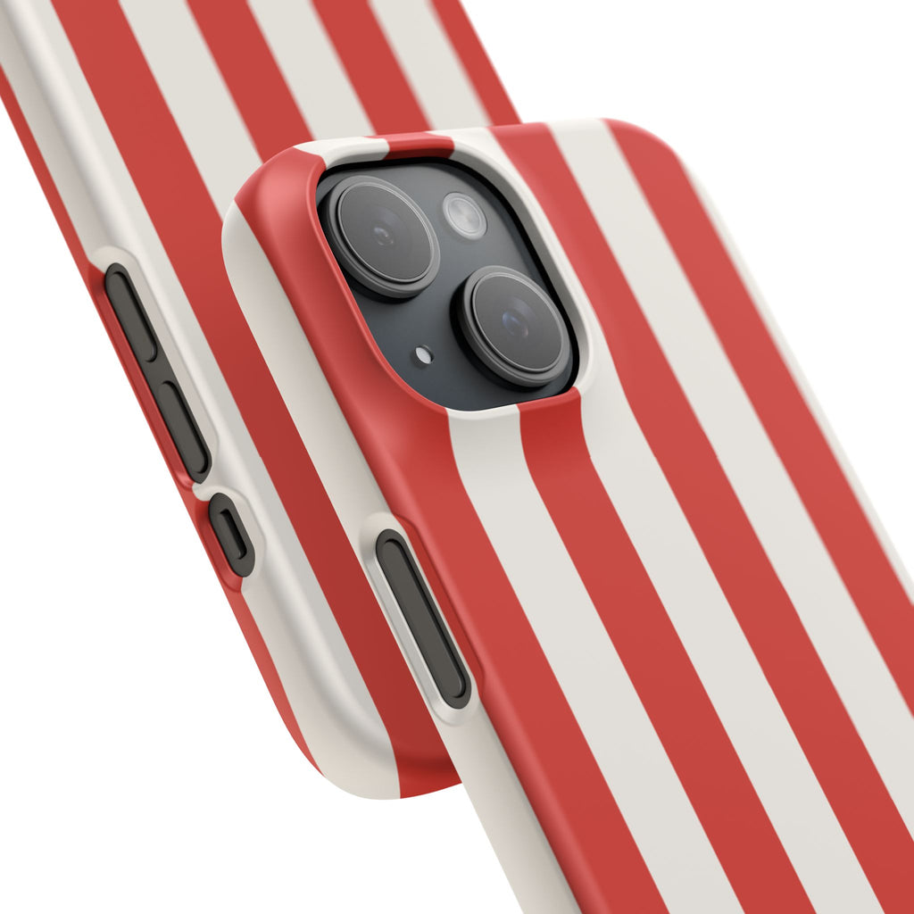 Striped Red & White Snap Phone Case – Classic Candy-Stripe Protection