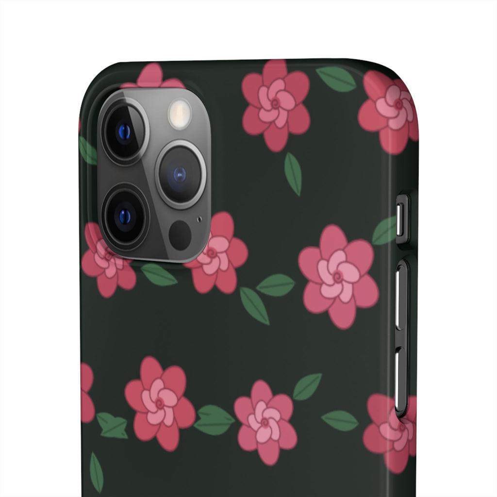 Floral Snap Phone Case — Pink Camellia Pattern on Dark Background