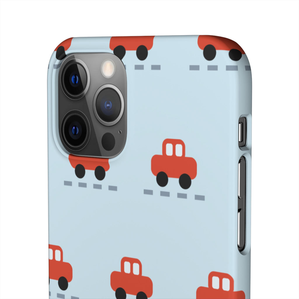 Phone Case - Cute Red Car Pattern on Light Blue (Kids & Travel)