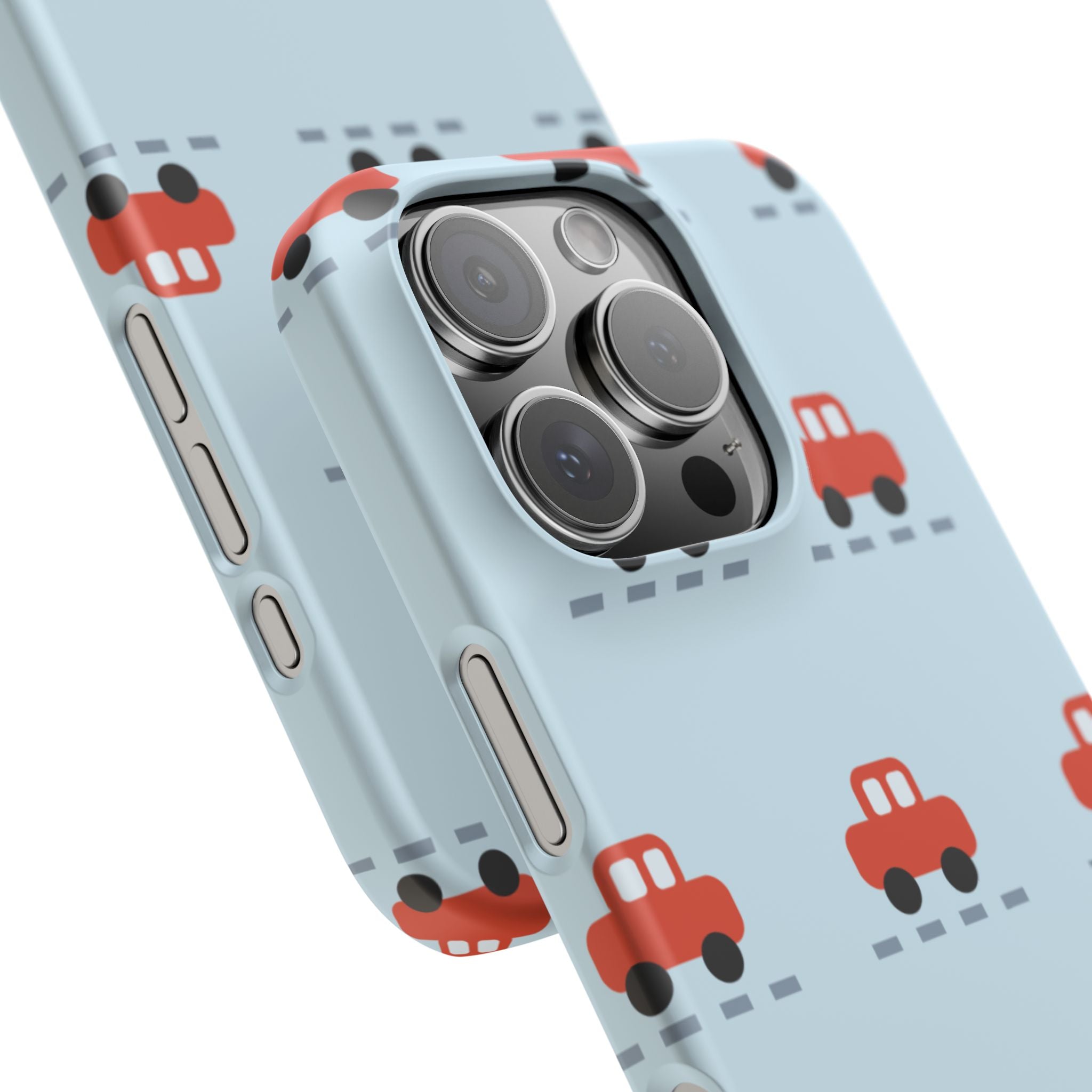 Phone Case - Cute Red Car Pattern on Light Blue (Kids & Travel)